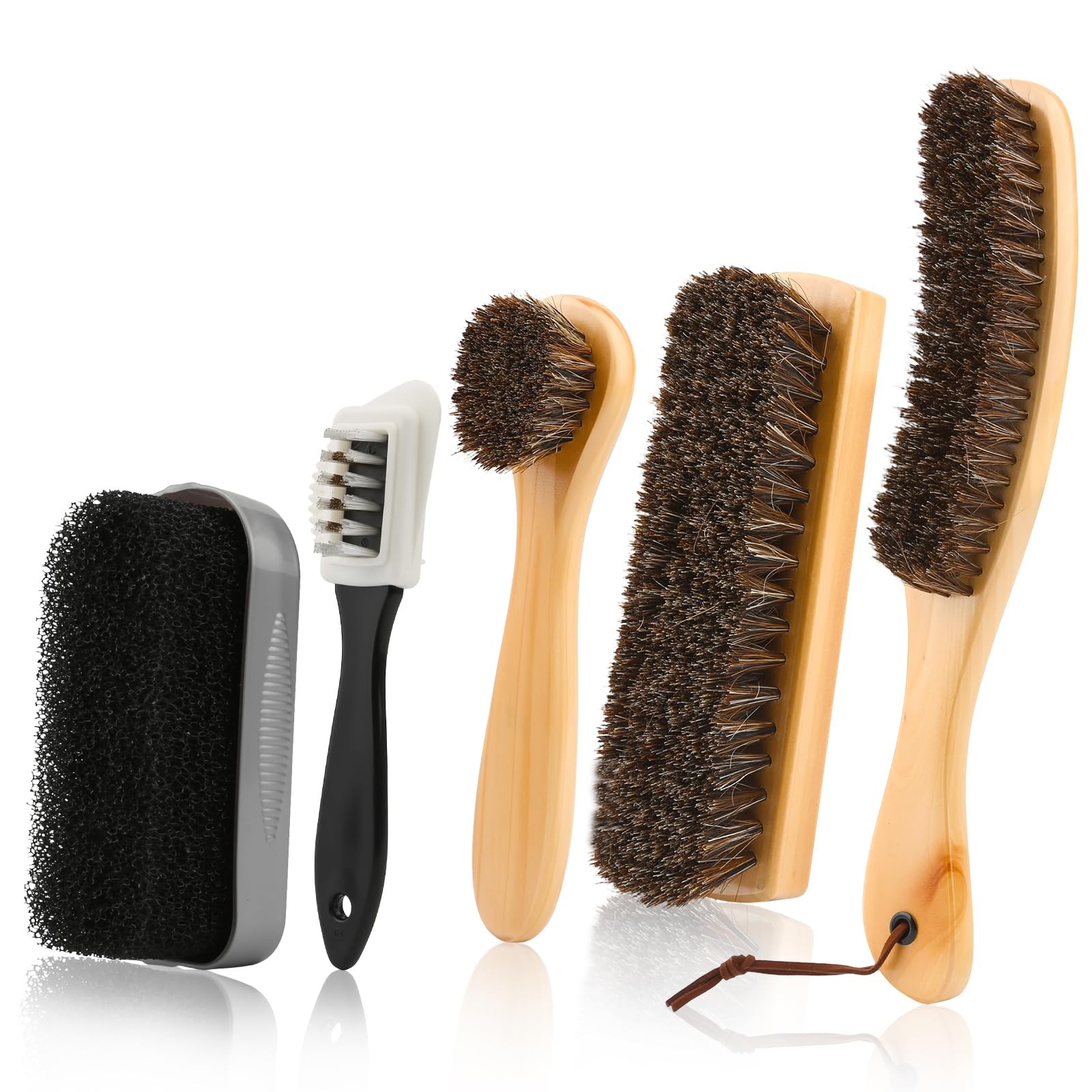 Horsehair Shoe Brush Set for Leather, Suede, Hats & Furniture (5 Pieces)