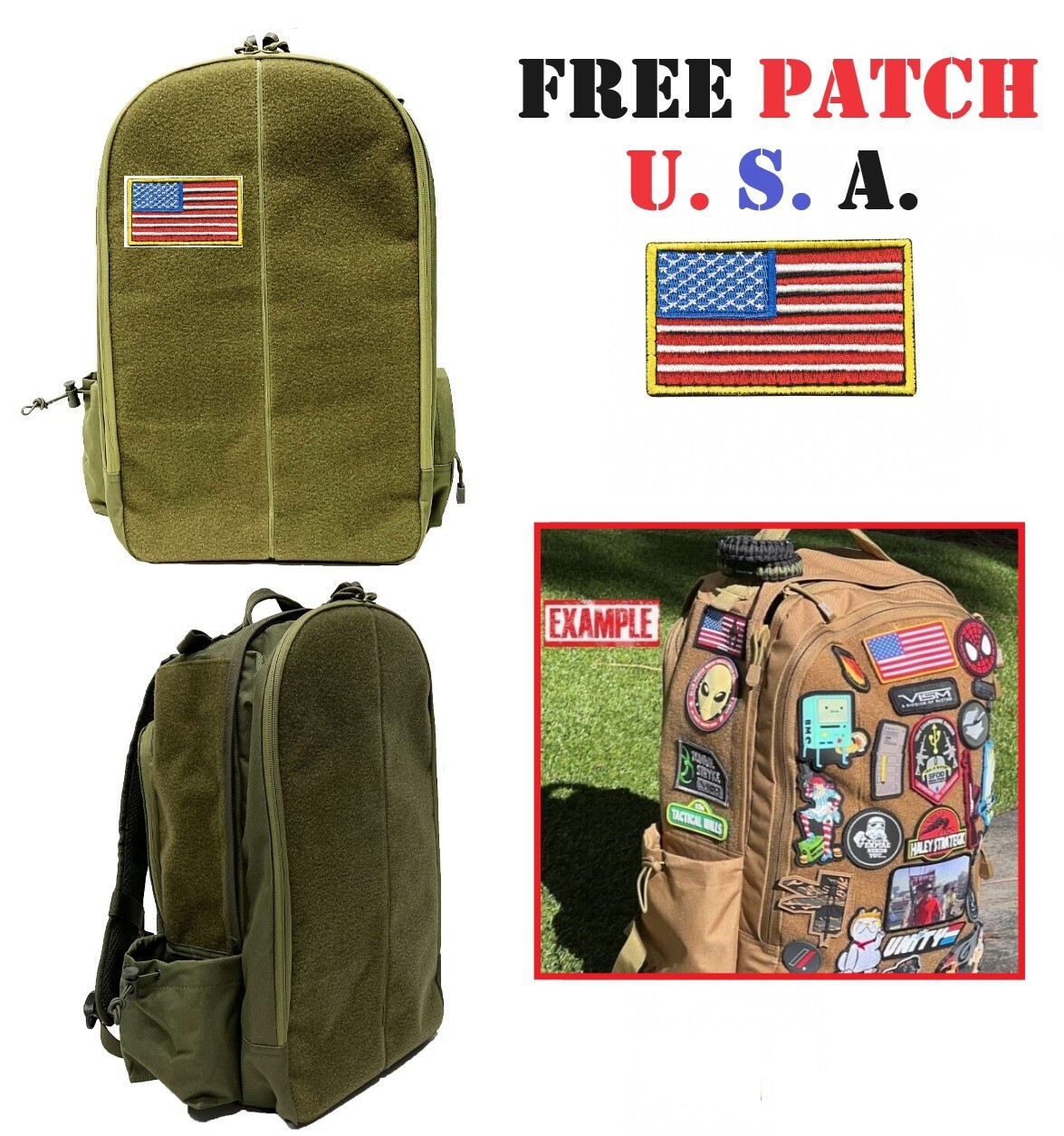 VISM Hook/Loop Patch Backpack Tactical Sports Shooting Patch Collector Bag-Green