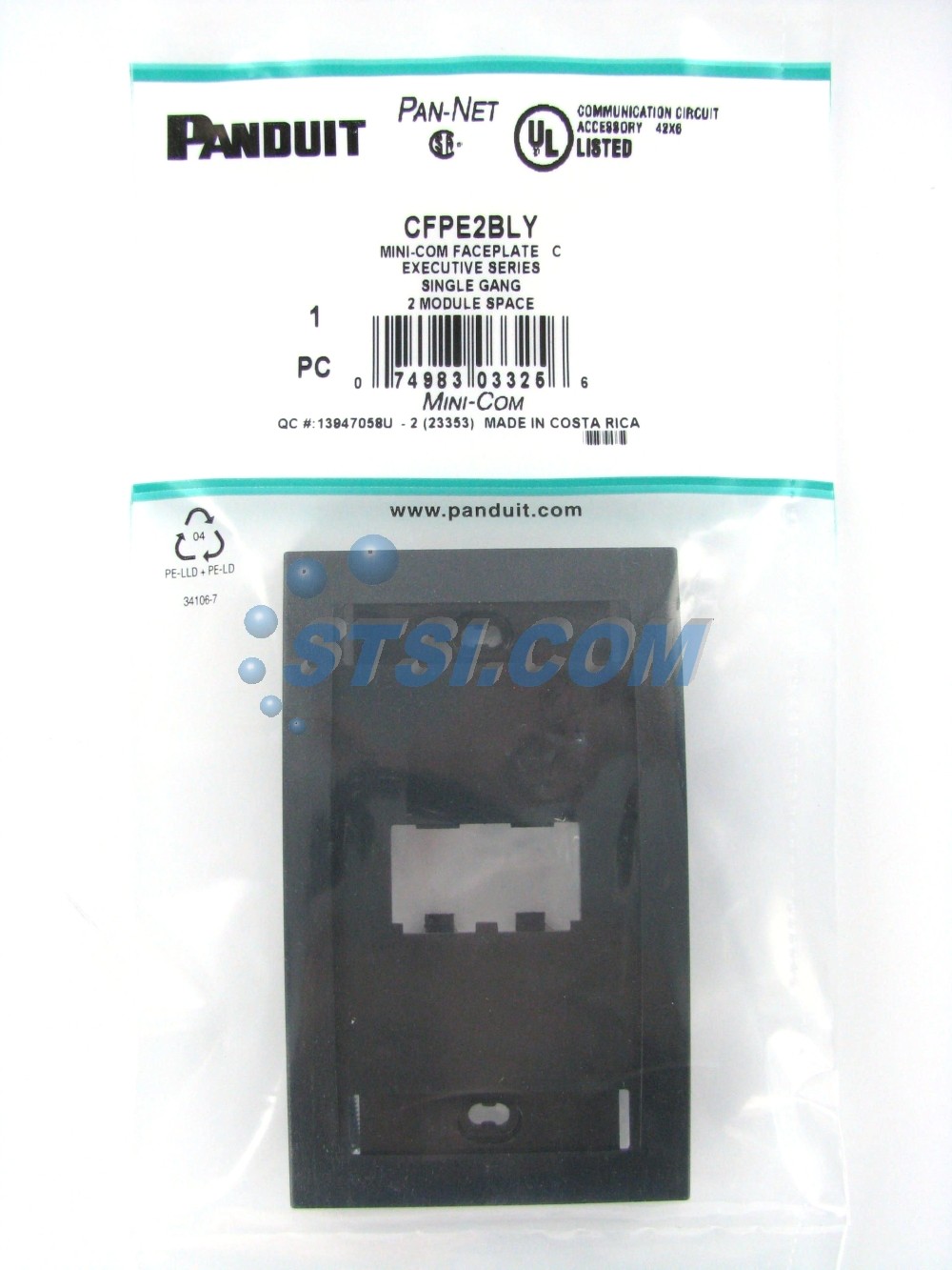 Panduit CFPE2BLY 2-Port Mini-Com Faceplate, Executive Series, Black ~STSI