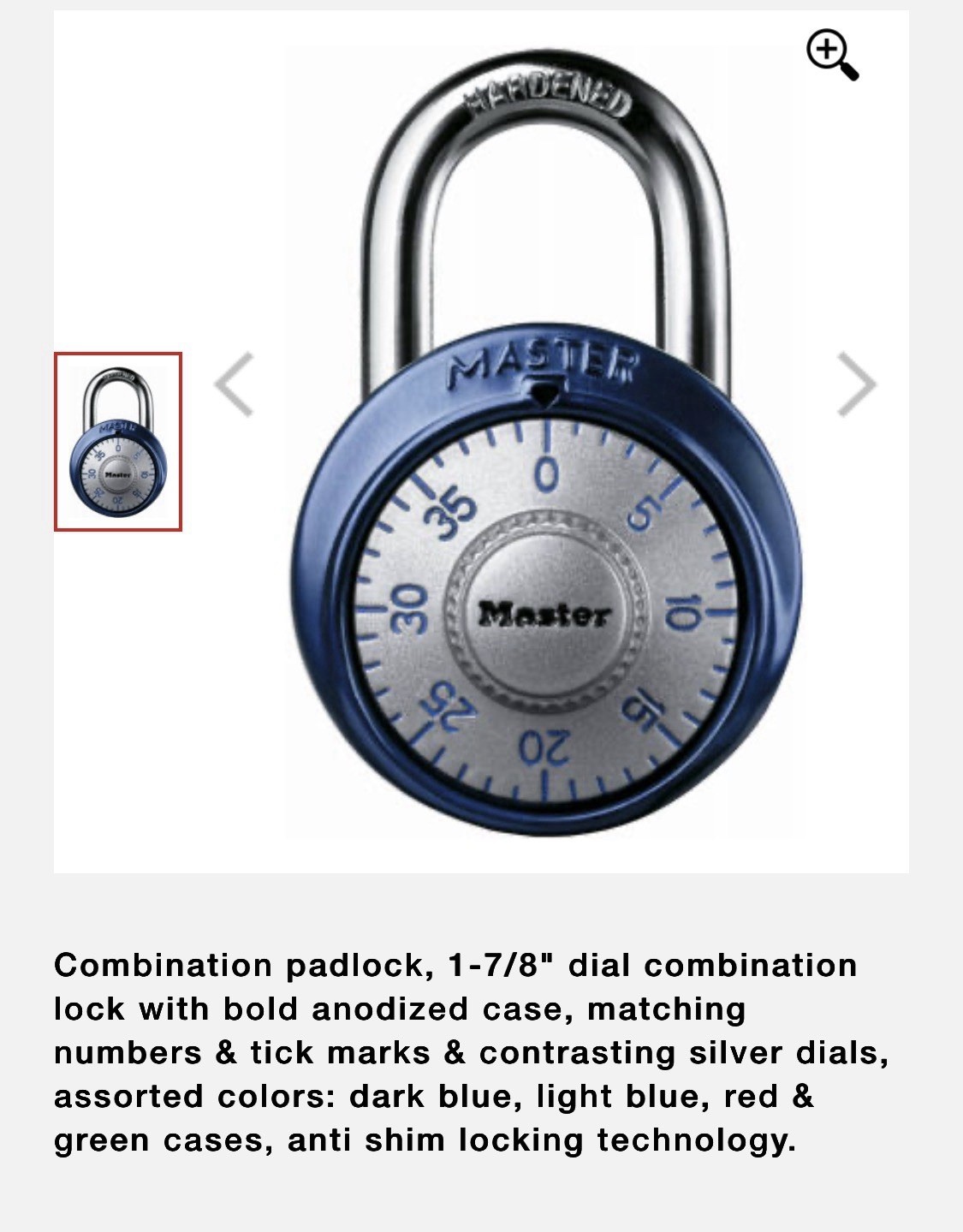 Master Lock 1561DAST Blue 1 7/8” Shackle Combination Lock New