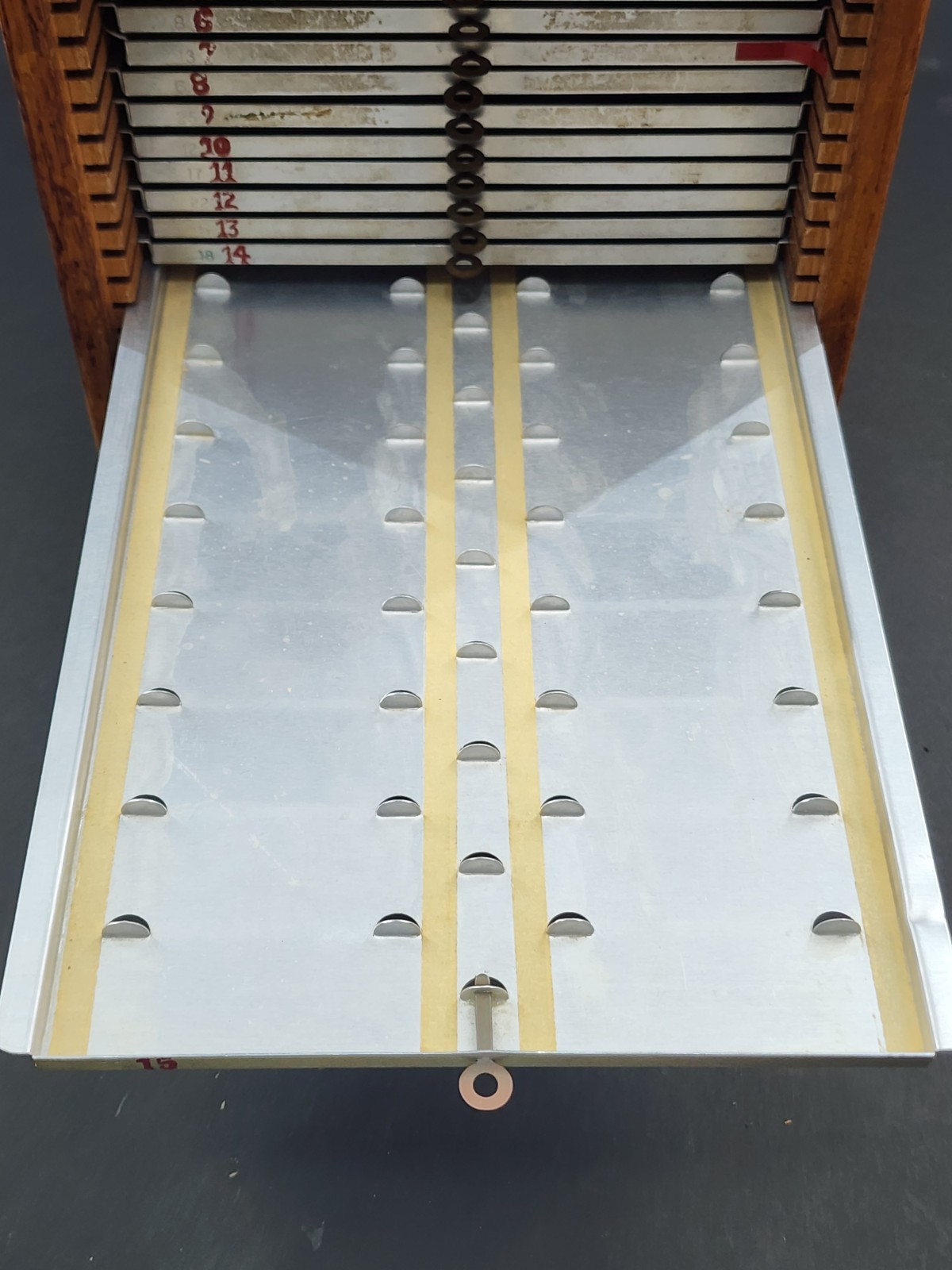 Vintage Eberbach Wood Microscope Slide Cabinet 25 tray #1