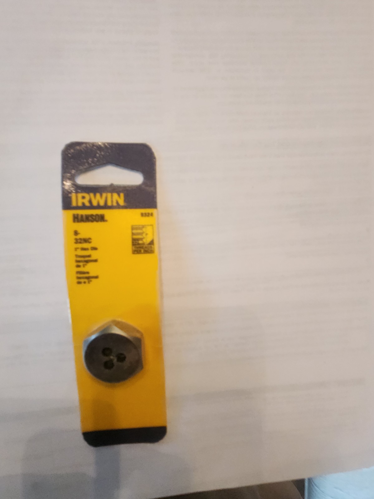Irwin Hanson High Carbon Steel SAE 1" Hex Die 8-32NC 9324