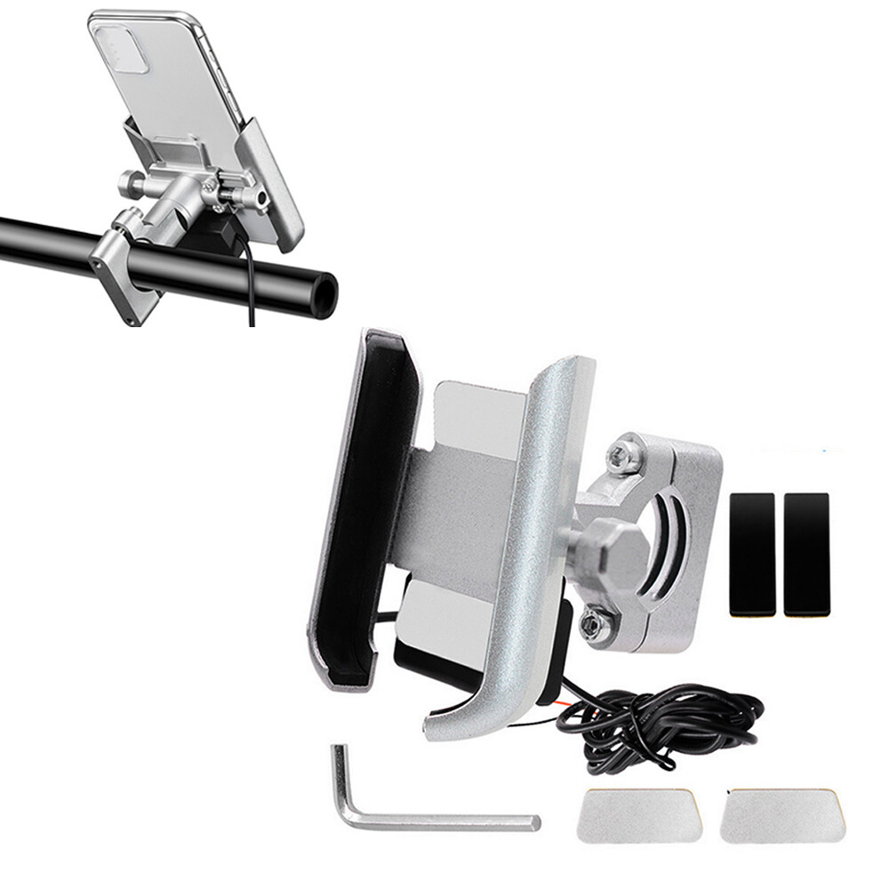 Universal Motorcycle Cell Phone Mount Holder with USB Charger Handlebar Install