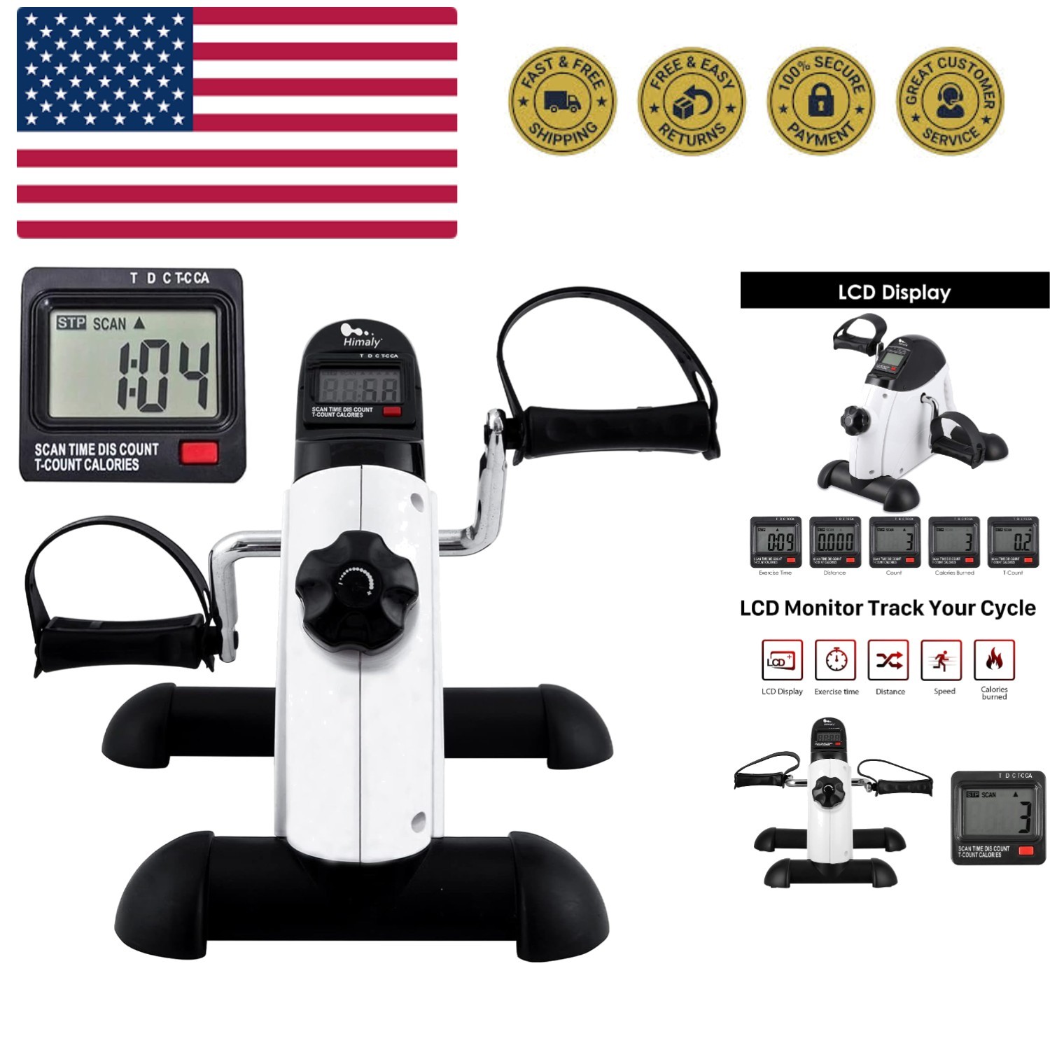Mini Exercise Bike, Under Desk Bike Pedal Exerciser Portable Foot Cycle Arm &...
