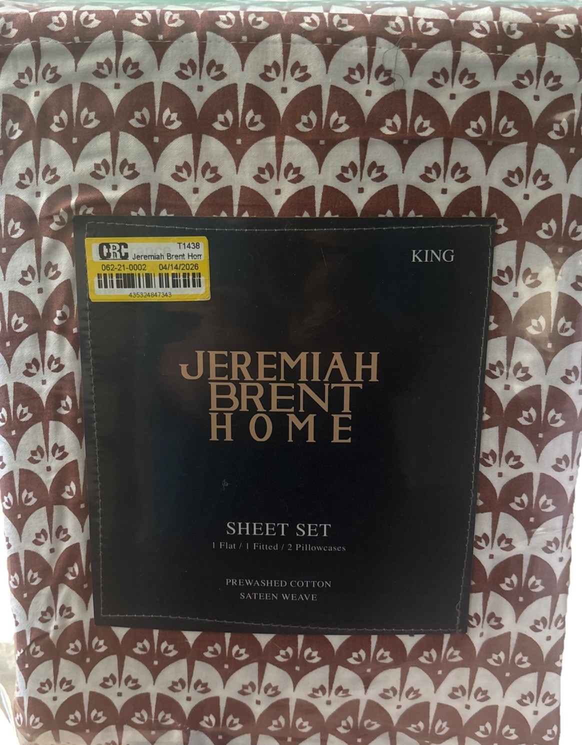 Jeremiah Brent Home Cotton Sateen Weave Sheet Set Clay Scallop Geo KING