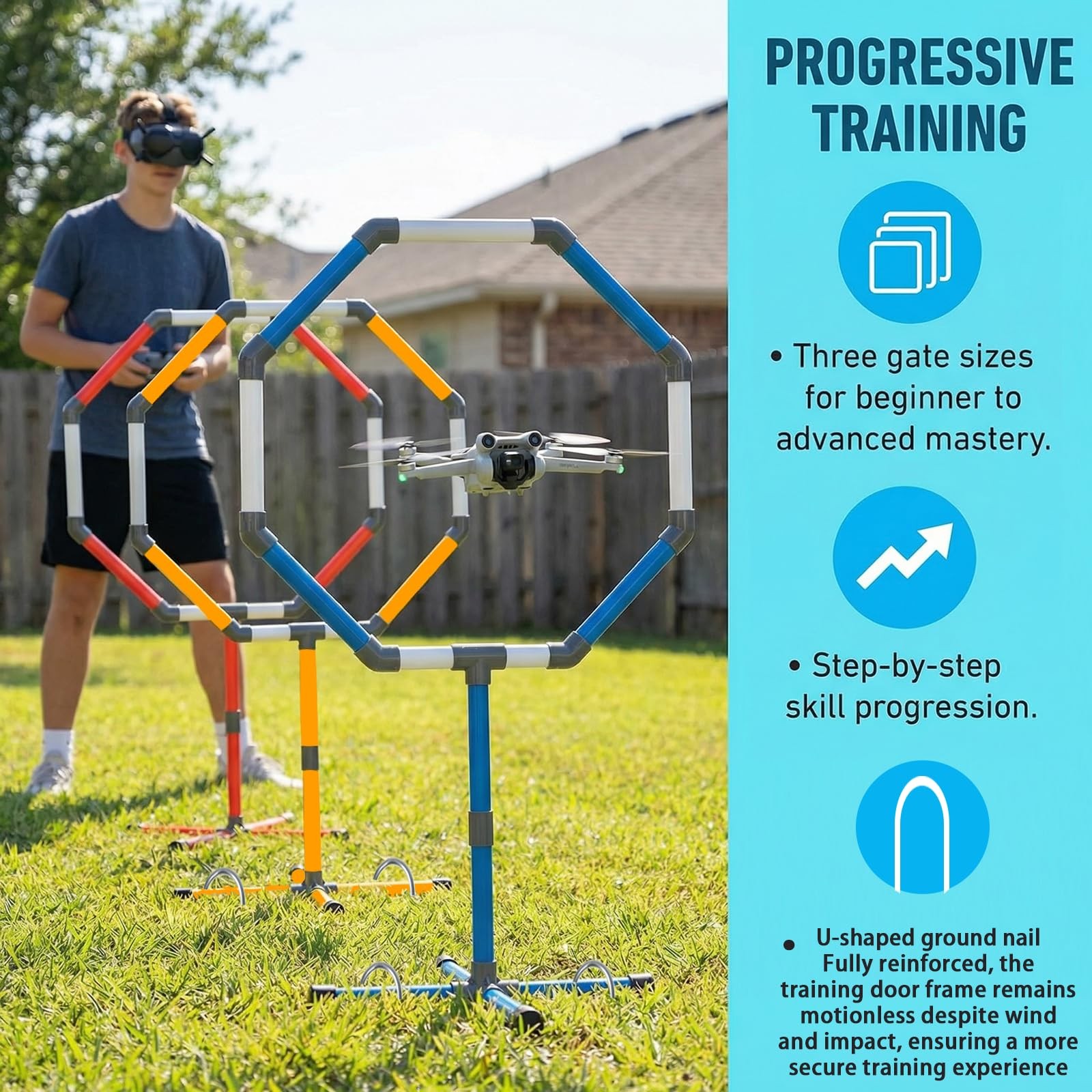 Drone Obstacle Course Kit with Landing Pad, 3-Different Hoop Sizes BLUE