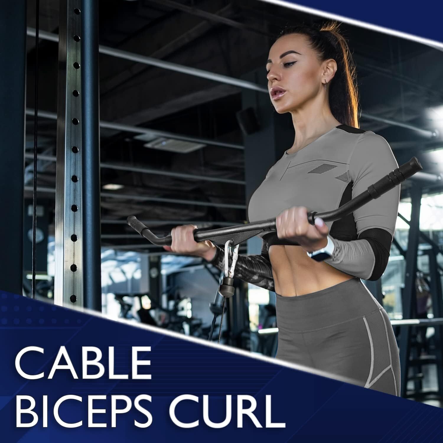 Wide Grip Curl LAT Pull down Bar Attachments Rubber Handgrips, Curl Bar, Cable