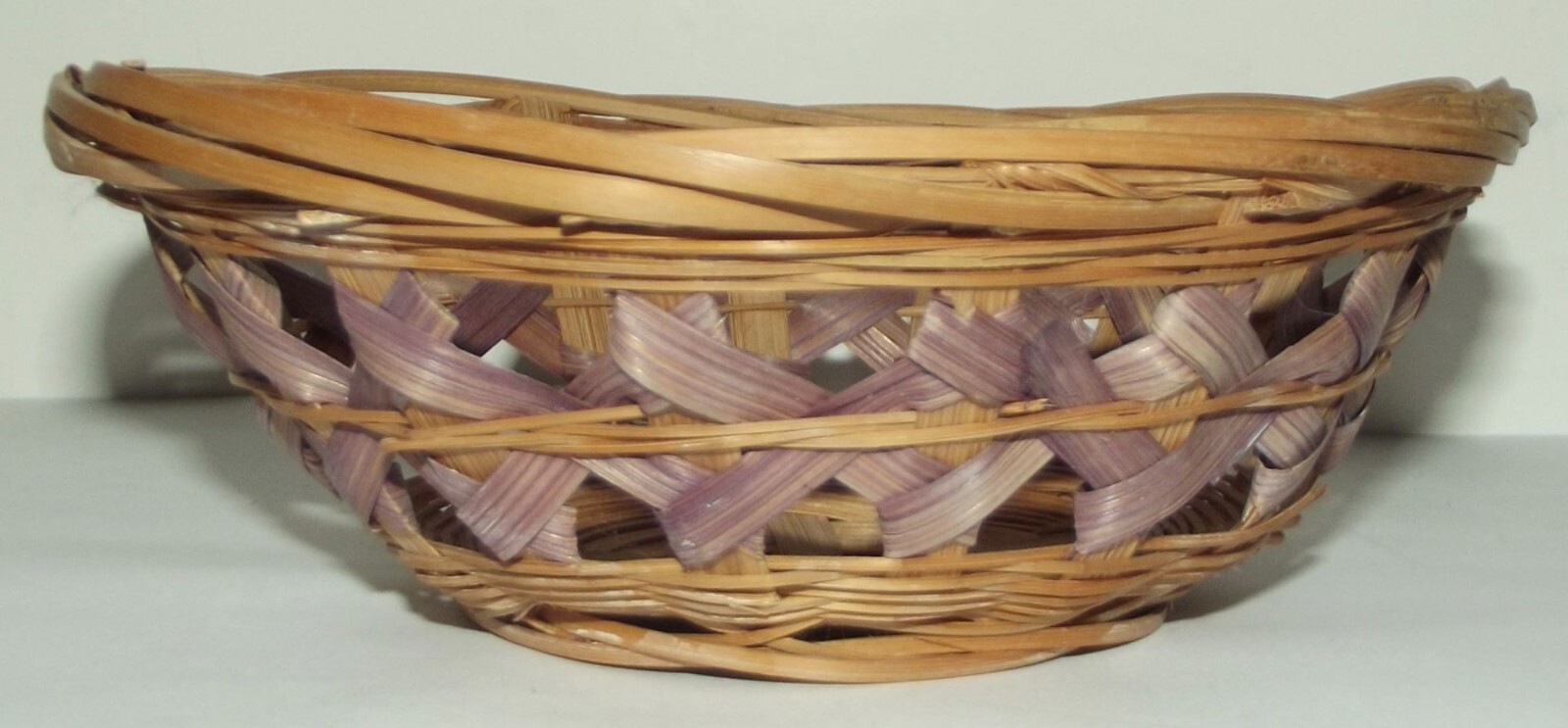 Basket small 5.5" oval woven tiny open trinket brown purple