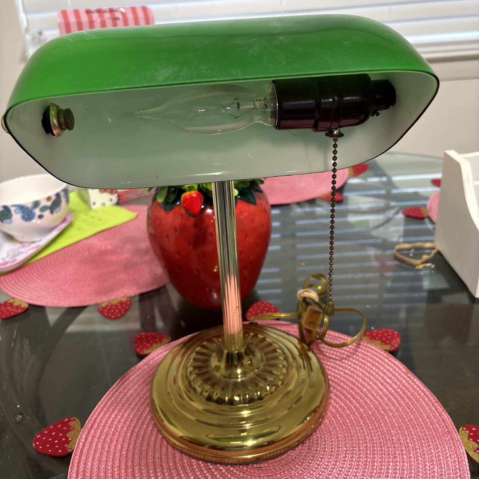 Vintage Bankers Desk Lamp Classic Emerald Green Glass Shade Mid Century Styled