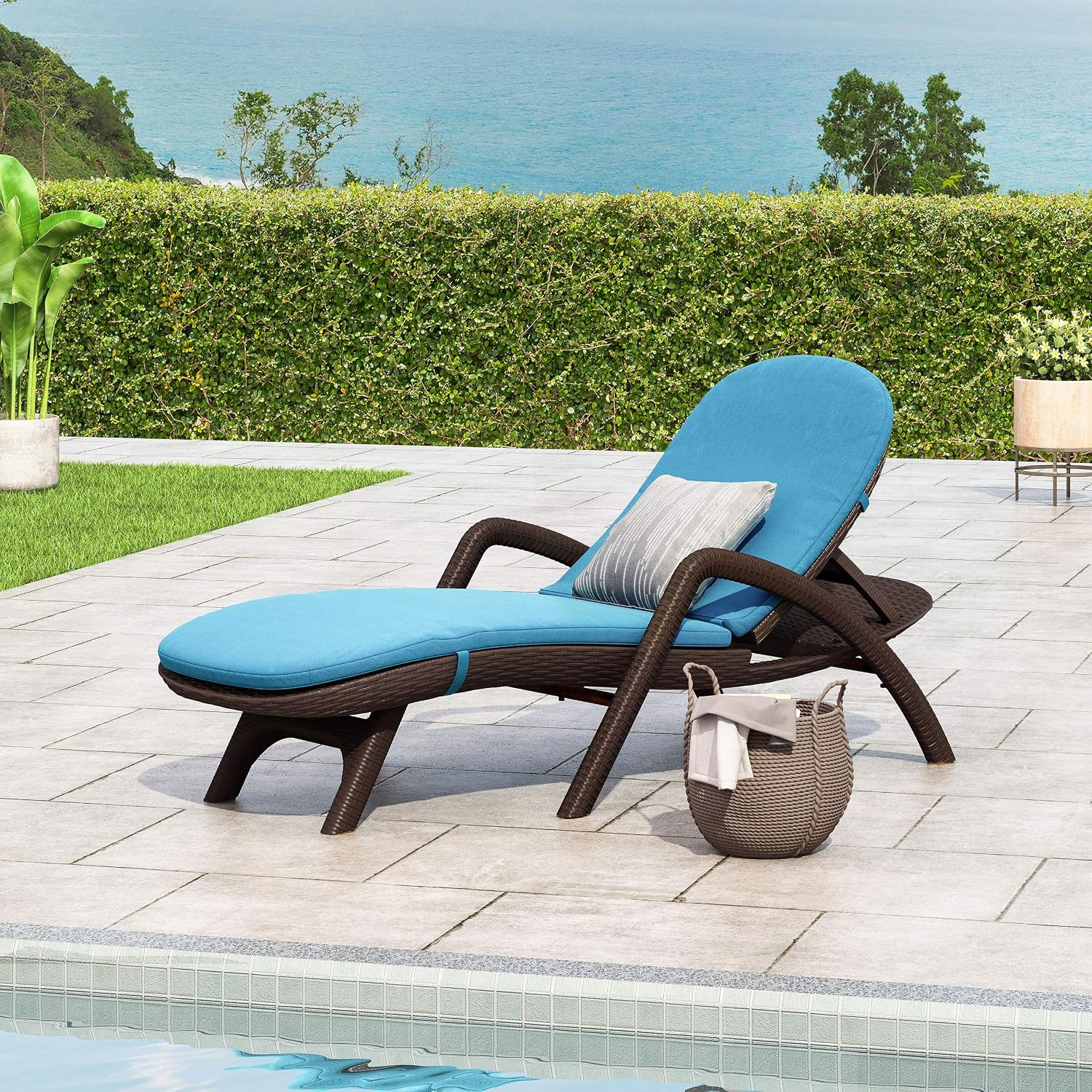 Chaise Lounge Set, Dark Brown + Blue