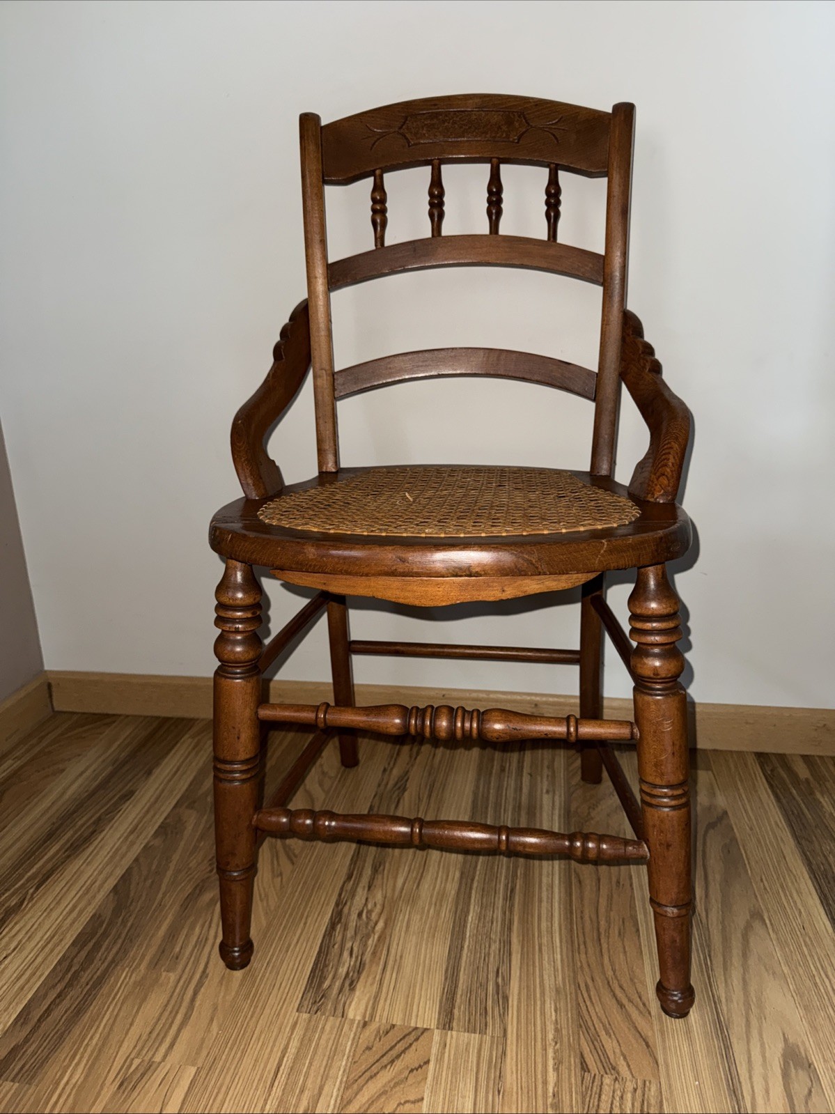 Vintage Cane Seat Wood Accent Chair