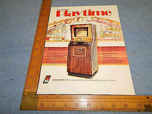 1974 Midway PLAYTIME Video Game Upright Advertising Flyer