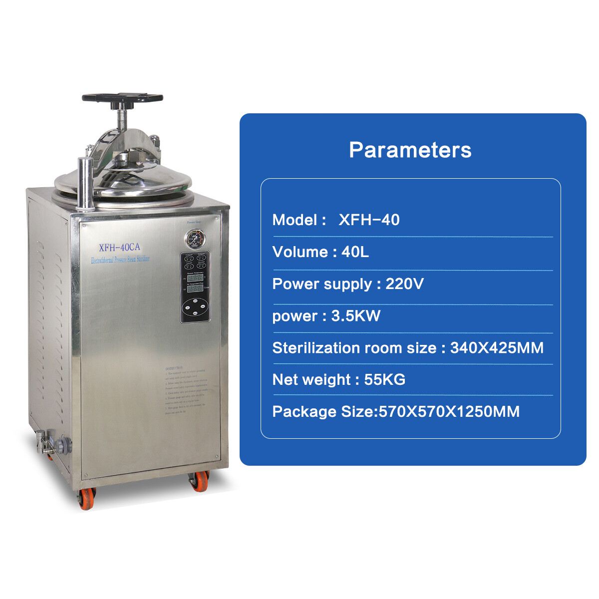 40L Vertical Autoclave Steam-Pressurized Sterilizer High Pressure Sterilization