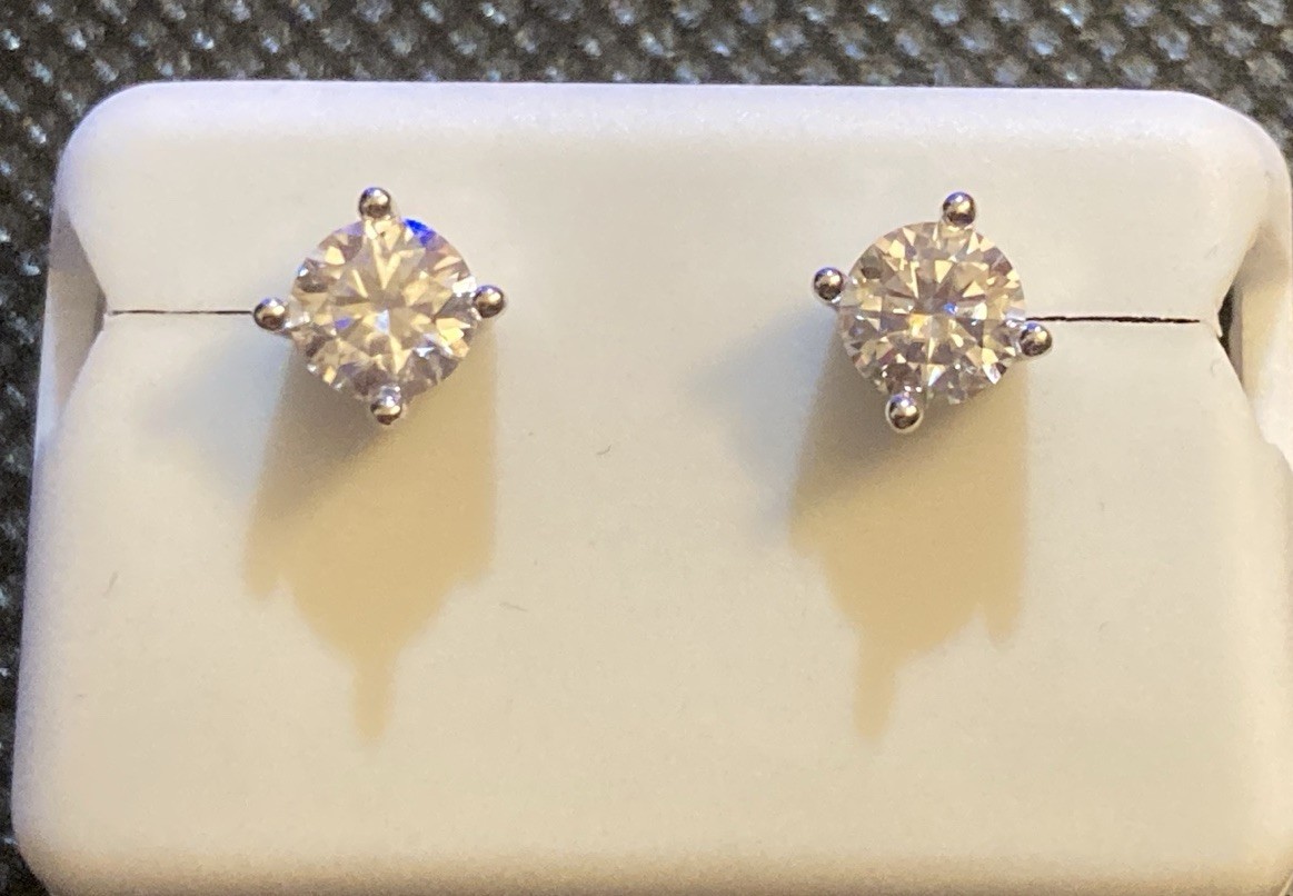 Moissanite Stud Earrings 0.50ct 5mm S925 Sterling Silver 4 Prong Push Back W/GRA