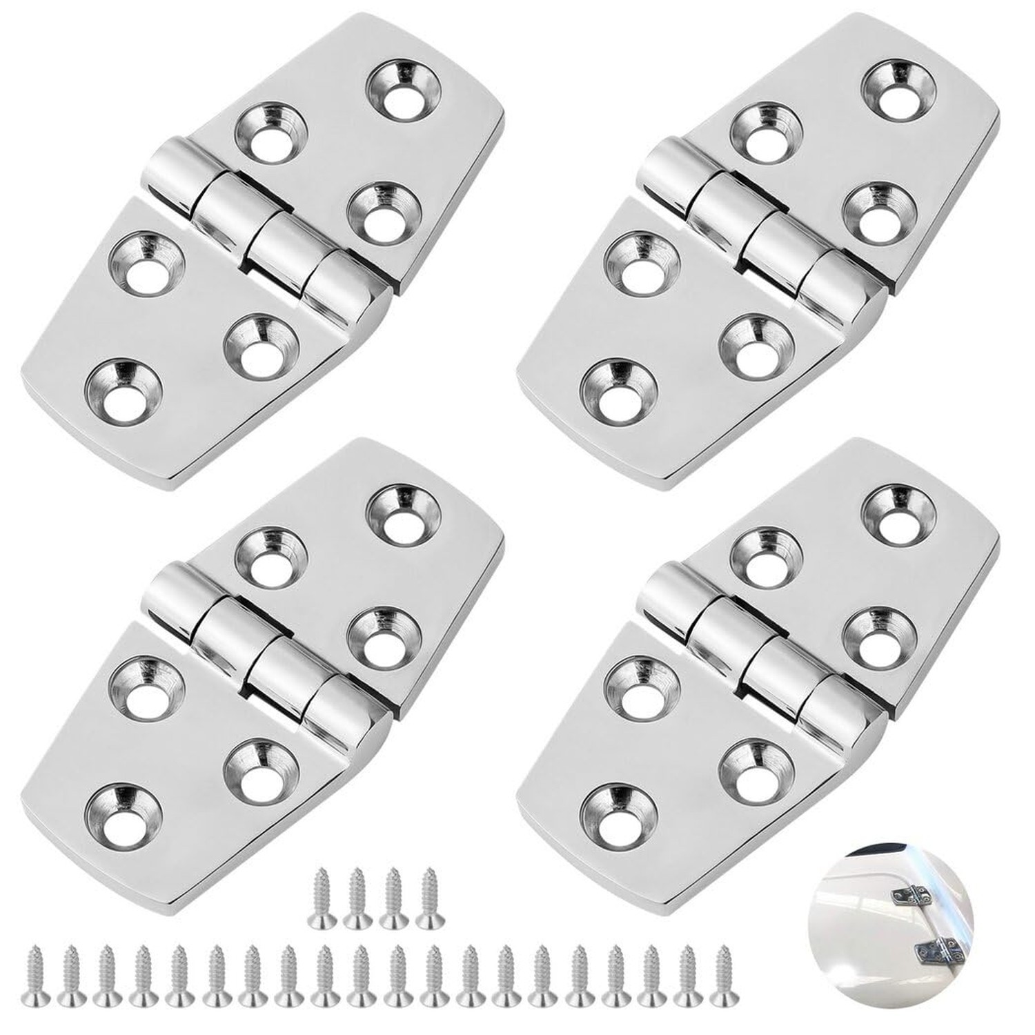 4 Pcs Stainless Steel Flush Door Hinges - 31.5in, Heavy Duty, Mirror Polished...