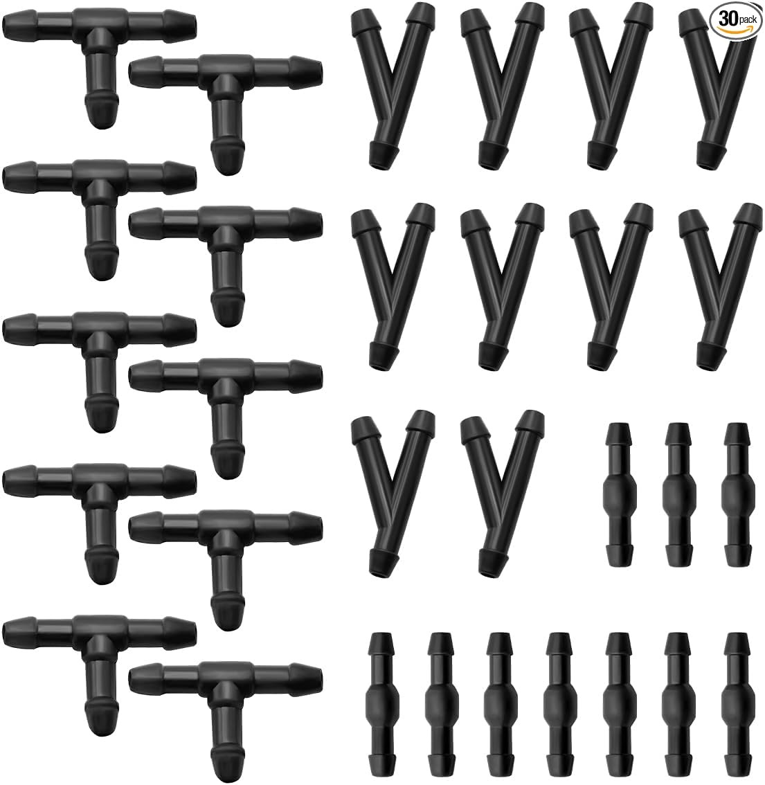 30 PCS Windshield Wiper Hose Connectors, 2-Way I Type 3-Way T/Y Type Windscreen