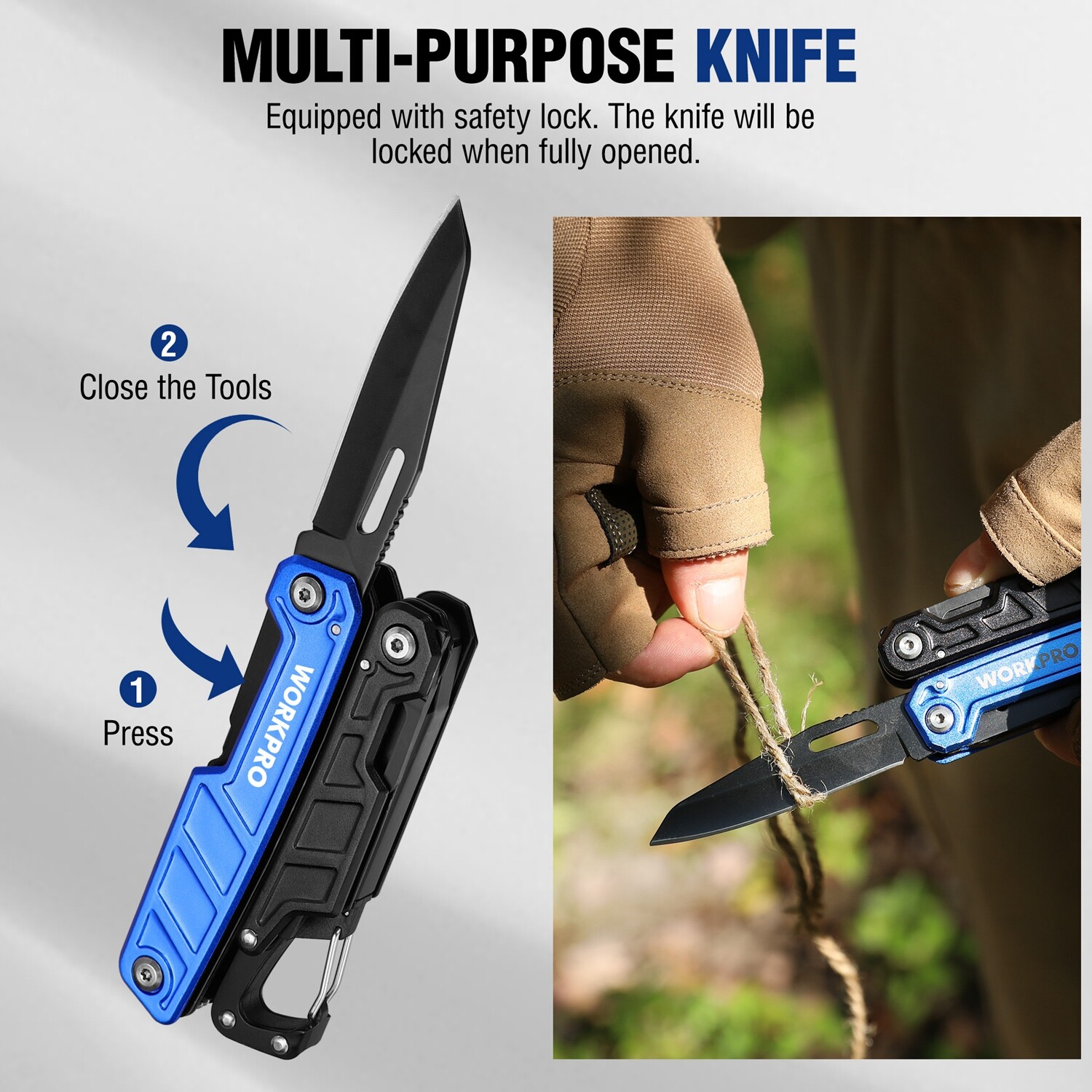 WORKPRO Multitool-11 in 1 Multitool Pliers w/Pocket Clip Sheath-EDC Multi Knives
