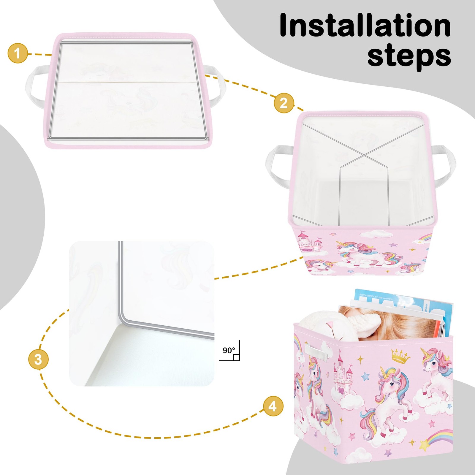 11.8" Unicorn Rainbow Cube Storage Organizer Set 3Pcs Cloud Star Cube Storage...