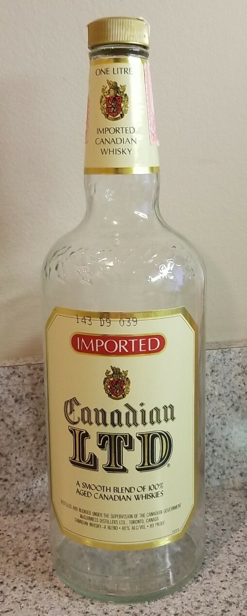 Vintage Canadian LTD Whiskey Bottle ~ One Litre Empty ~ McGuinness Distillers