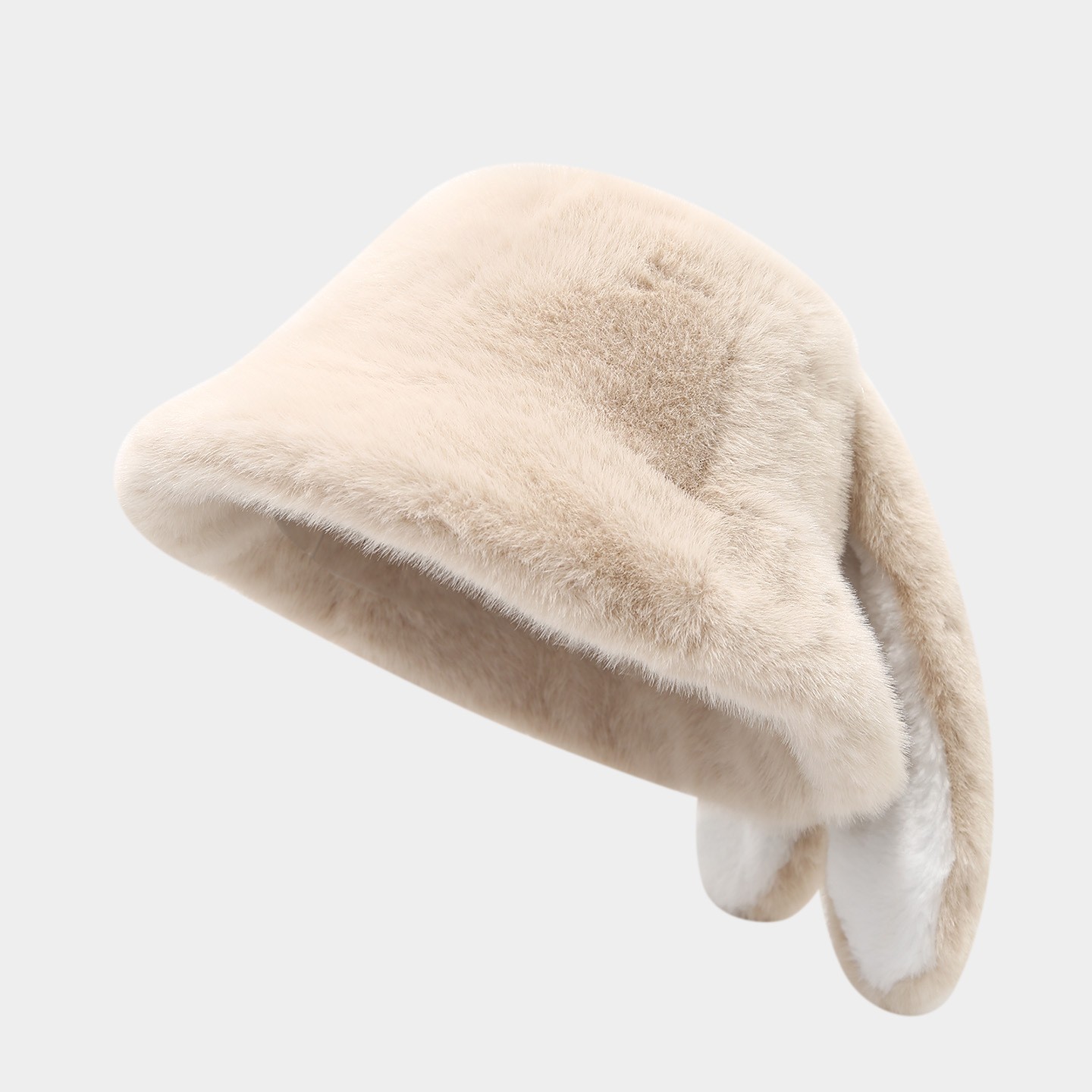 Cute Bunny Ear Faux Fur Bucket Hat Women Warm Winter Outdoor Fashion Hat