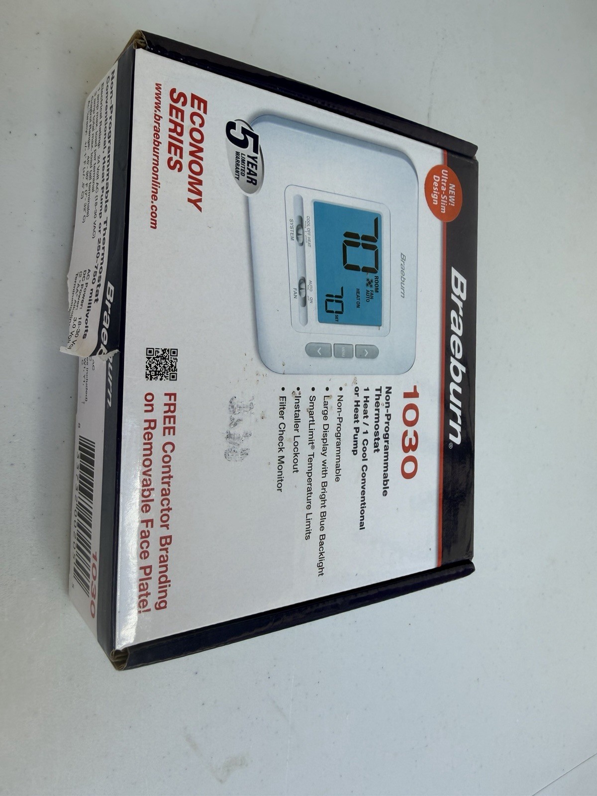 Braeburn 1030 1H/1C Non-Programmable Thermostat with 4.4in Display