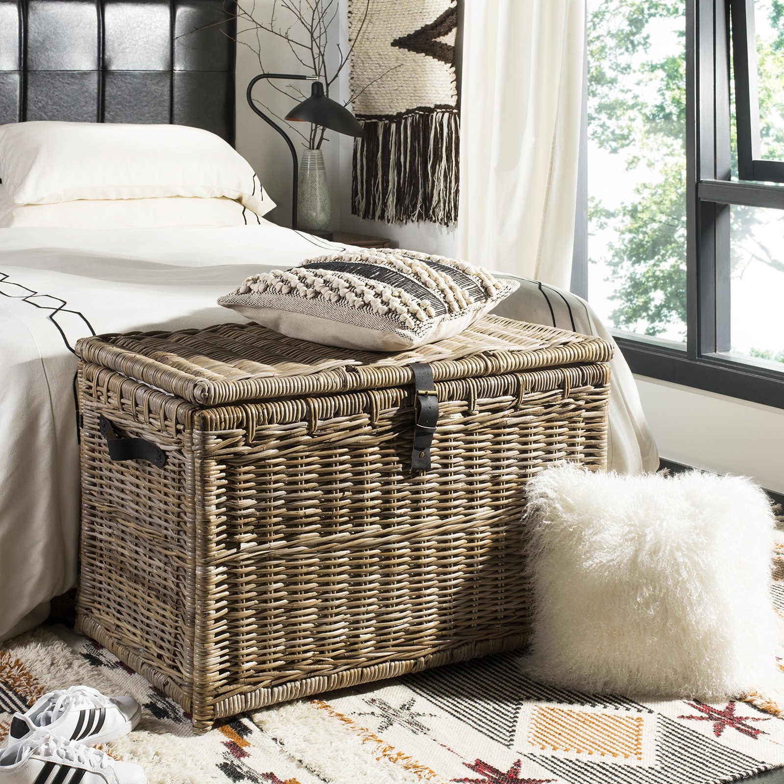 HPM9004B Michael 35" Wicker Storage Trunk, Collapsible for flat storage, Ratt...