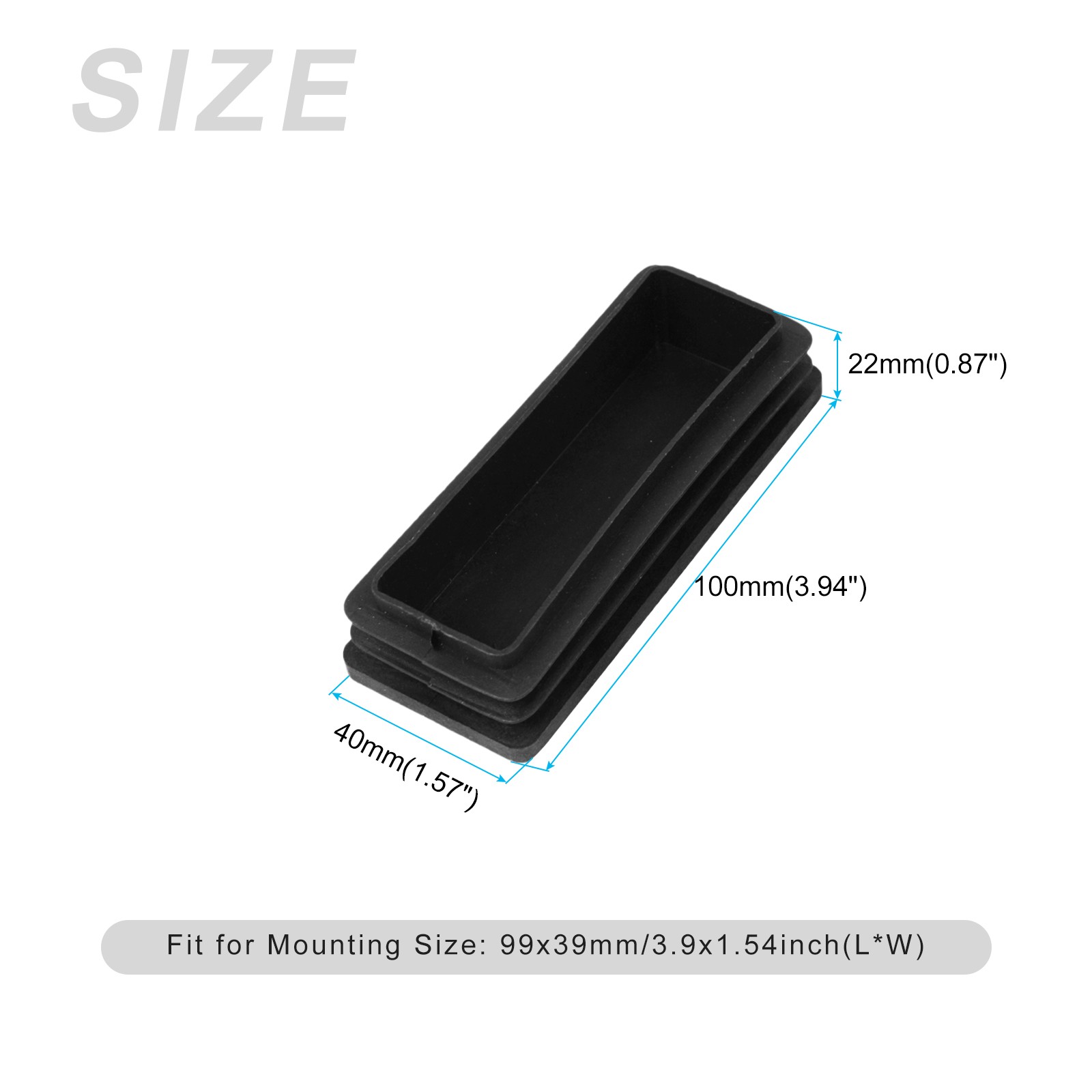 Rectangle End Caps (100 x 40mm) 2Pcs, Plastic End Blanking Caps Protector