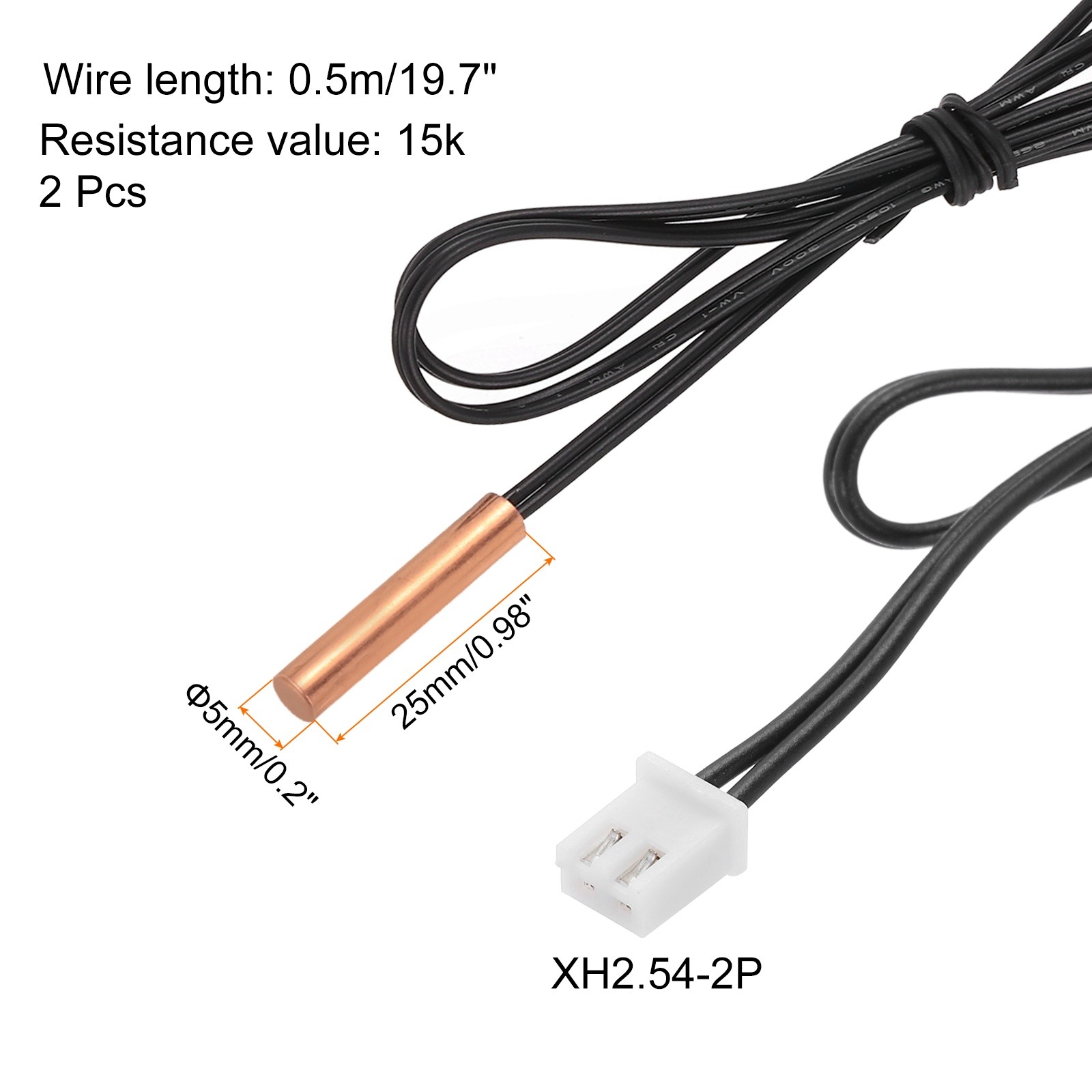 2Pcs 15K NTC Thermal Sensor Probe, 19.7" Cylindrical Sensitive Temp Sensor