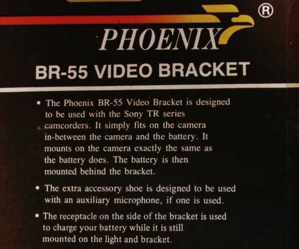 NEW - Video Bracket Phoenix BR-55 for Sony TR Series Camcorder