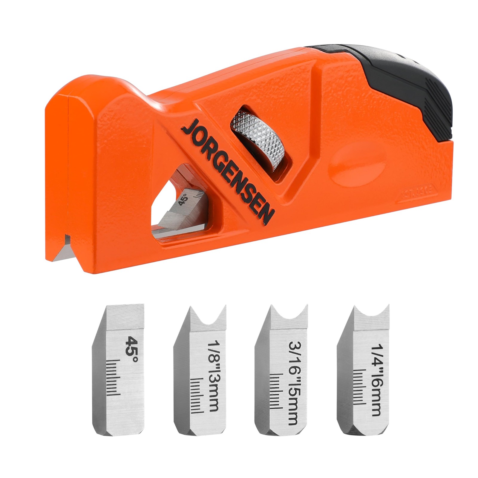 JORGENSEN Chamfer Plane w/ 4 Cutter Heads & Storage. Adjustable Wood Edge Planer