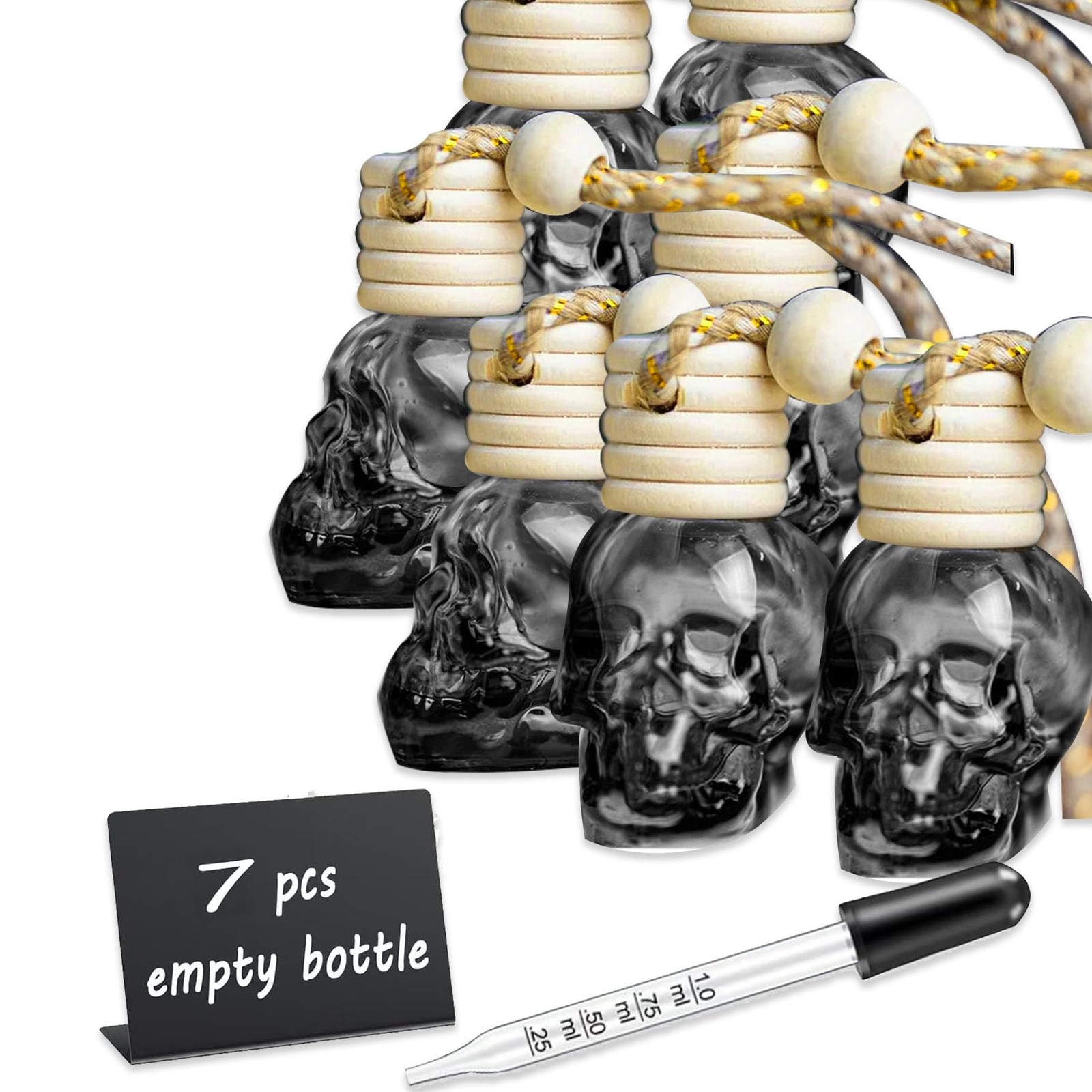 7 Pcs 8ml Hanging Car Air Freshener Diffuser,Empty 1 Fl Oz (Pack of 1), Skull