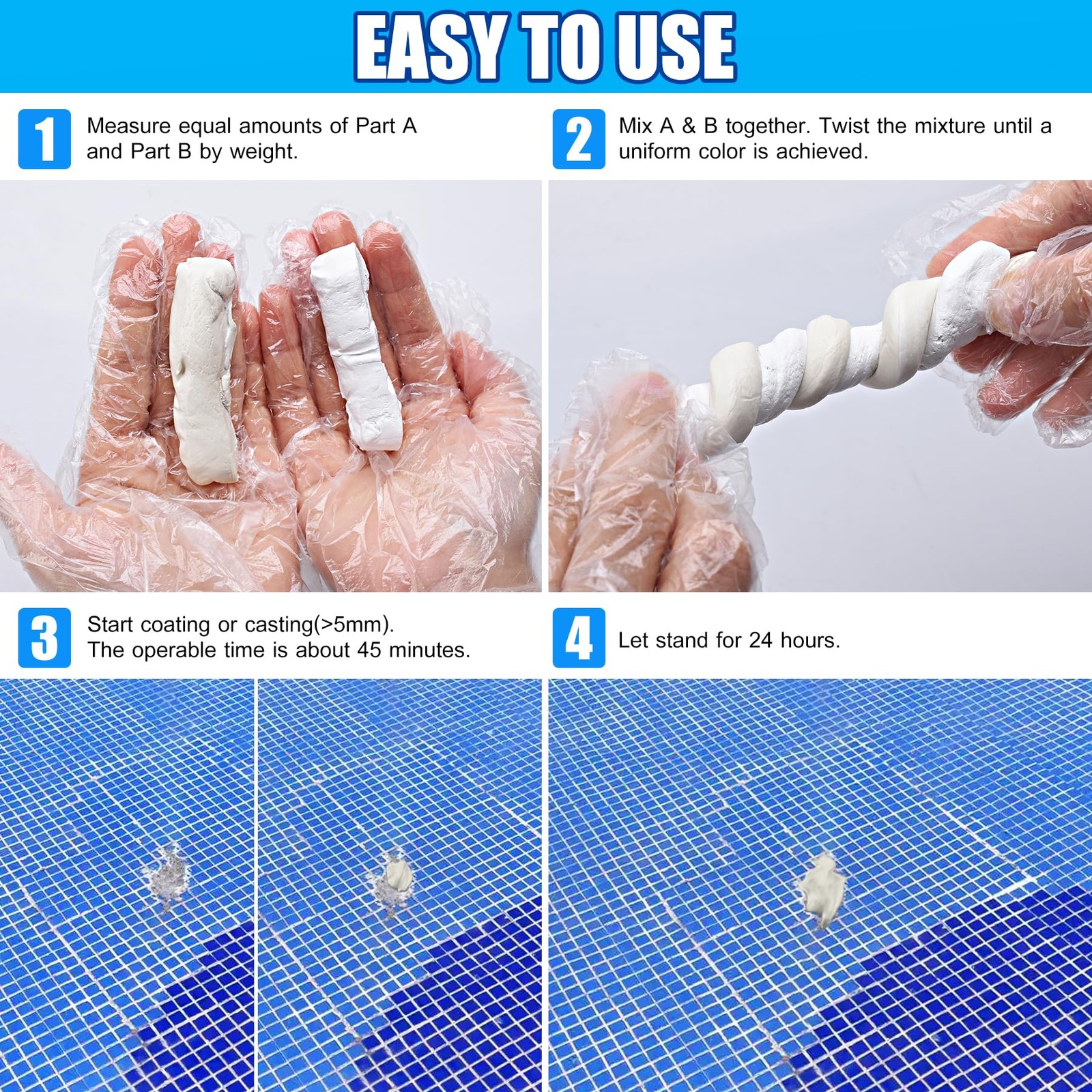 Pool Putty, 12oz Epoxy 2 Part White Underwater or Above Fast