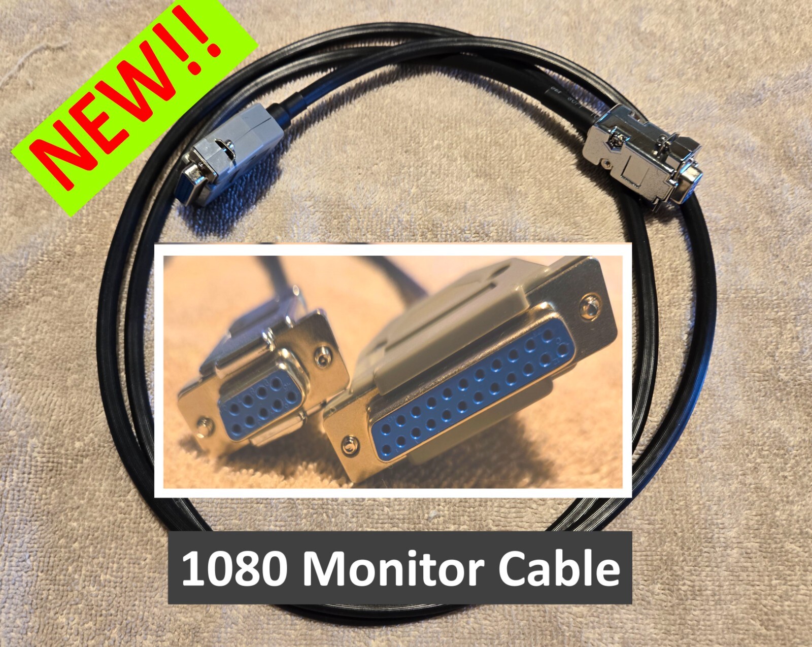 AMIGA DB23 RGB Female to DB9 Female 1080 MONITOR CABLE 5 ft. - NEW