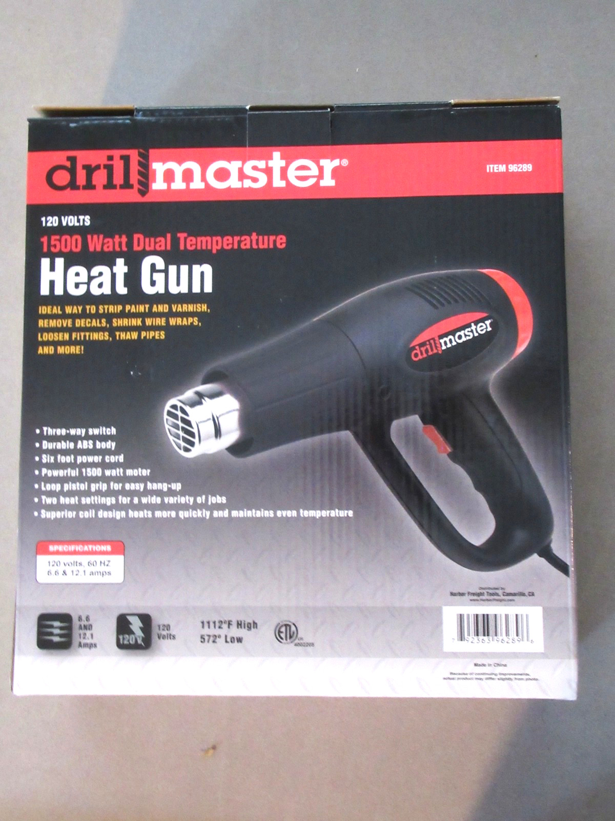 Drill Master 1500 Watt Dual Temperature Heat Gun Two Heat Settings 120 Volts NEW