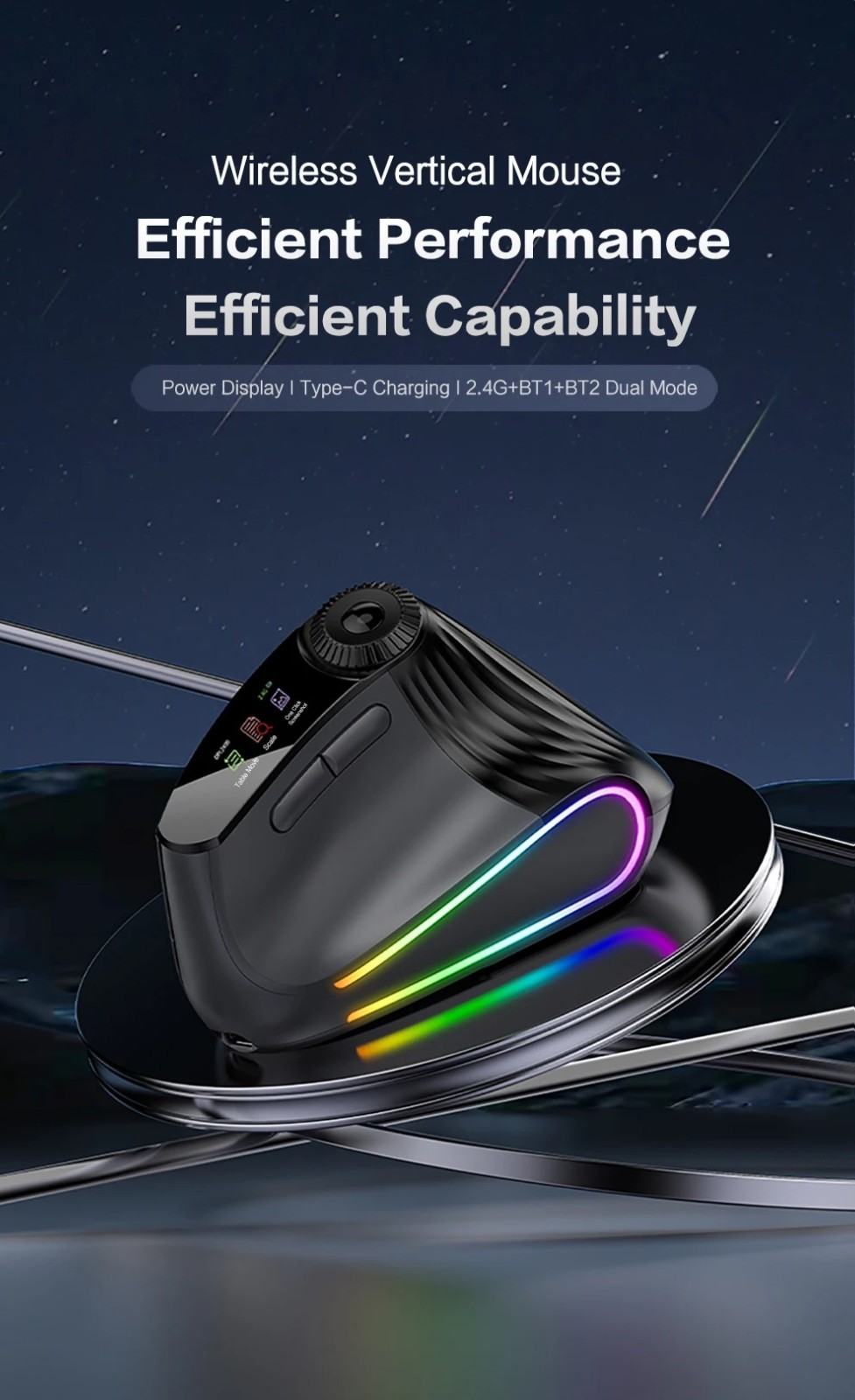 Backlit Wireless Ergonomic Mouse Bluetooth 2.4G Rechargeable w/ Smart Scroll
