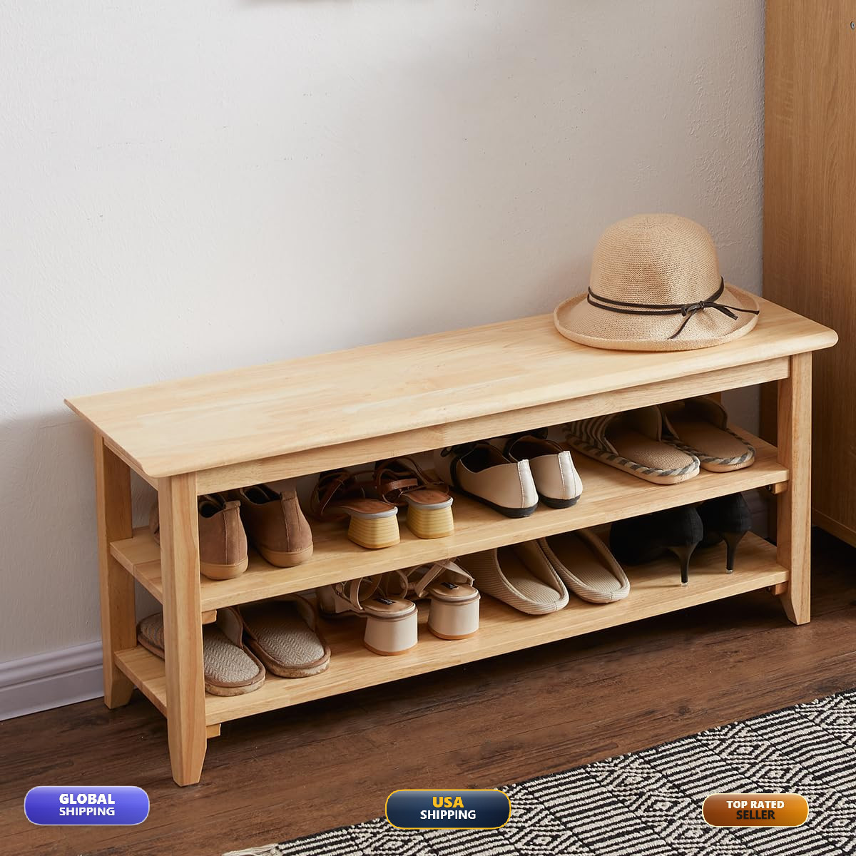 Xkzg Shoe Storage Bench Wooden Shoe Rack Bench Simple Style Wood Entryway Bench