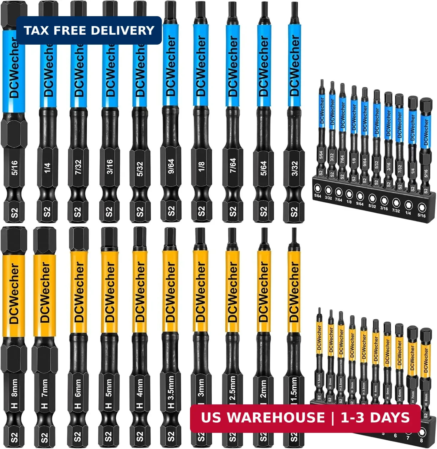 3-Inch Impact Hex Bit Set, 20PCS Metric & SAE Allen Wrench Drill Bits, S2 Steel