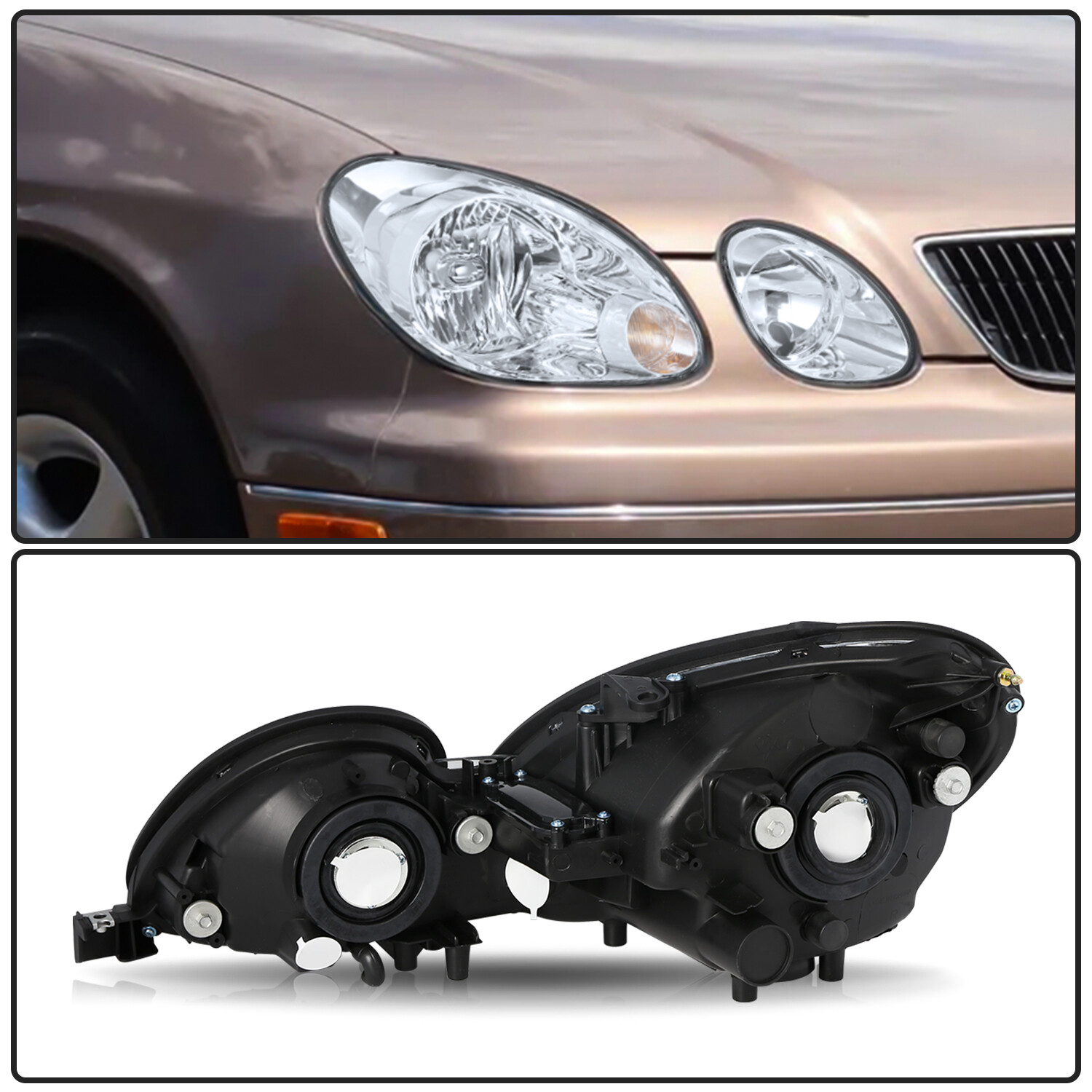 Headlight For 1998-2005 Lexus GS300 GS400 GS430 Projector Halogen Chrome pair