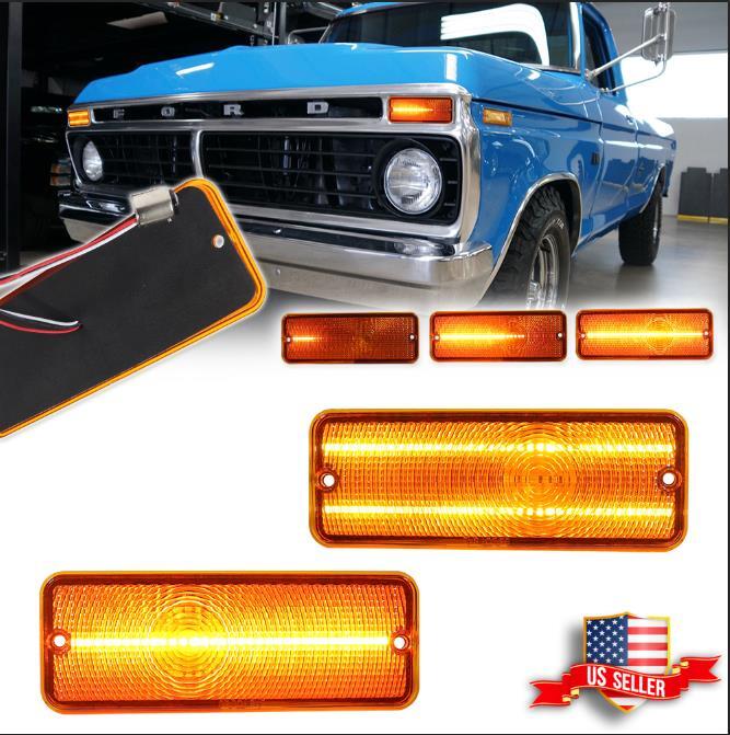 Sequential Amber LED Parking Signal Light Lenses For 1974-1977 Ford F-100 F100