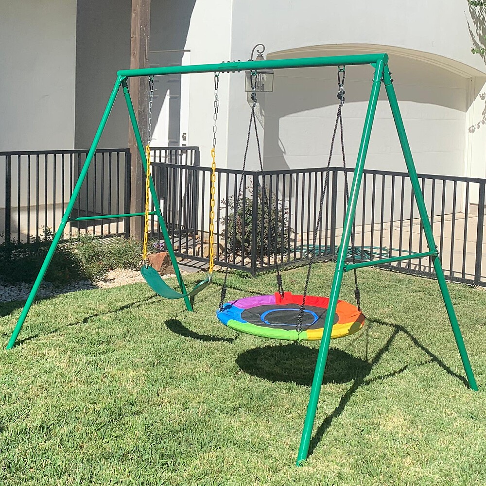 440lb 2 Seats Metal Swing Set for Kids Adult Backyard Heavy Duty Metal Playset