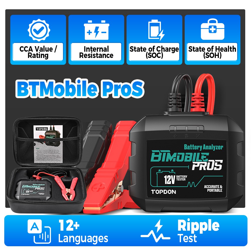 TOPDON BTMobile Pros 12V 24V Battery Tester Bluetooth Cranking Charging System