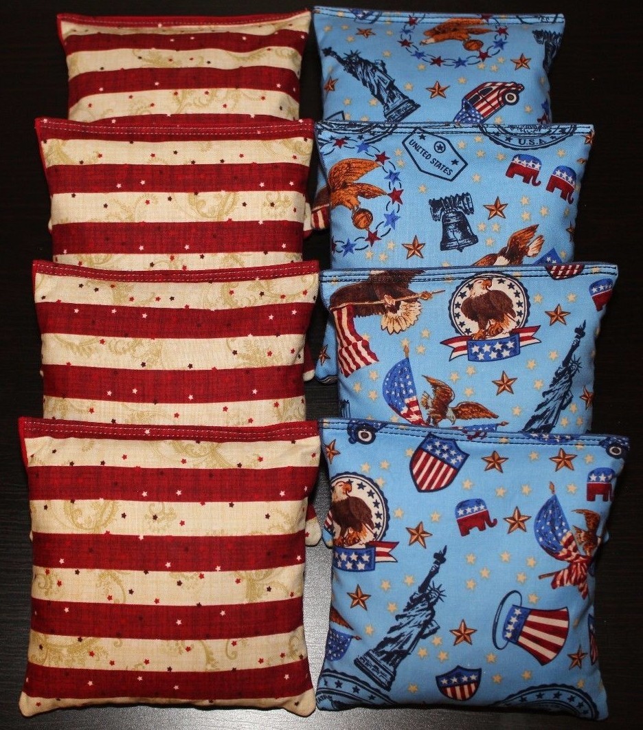 Patriotic AMERICAN STARS Blue & Red Cornhole Bean Bags ACA Regulation Quality!!