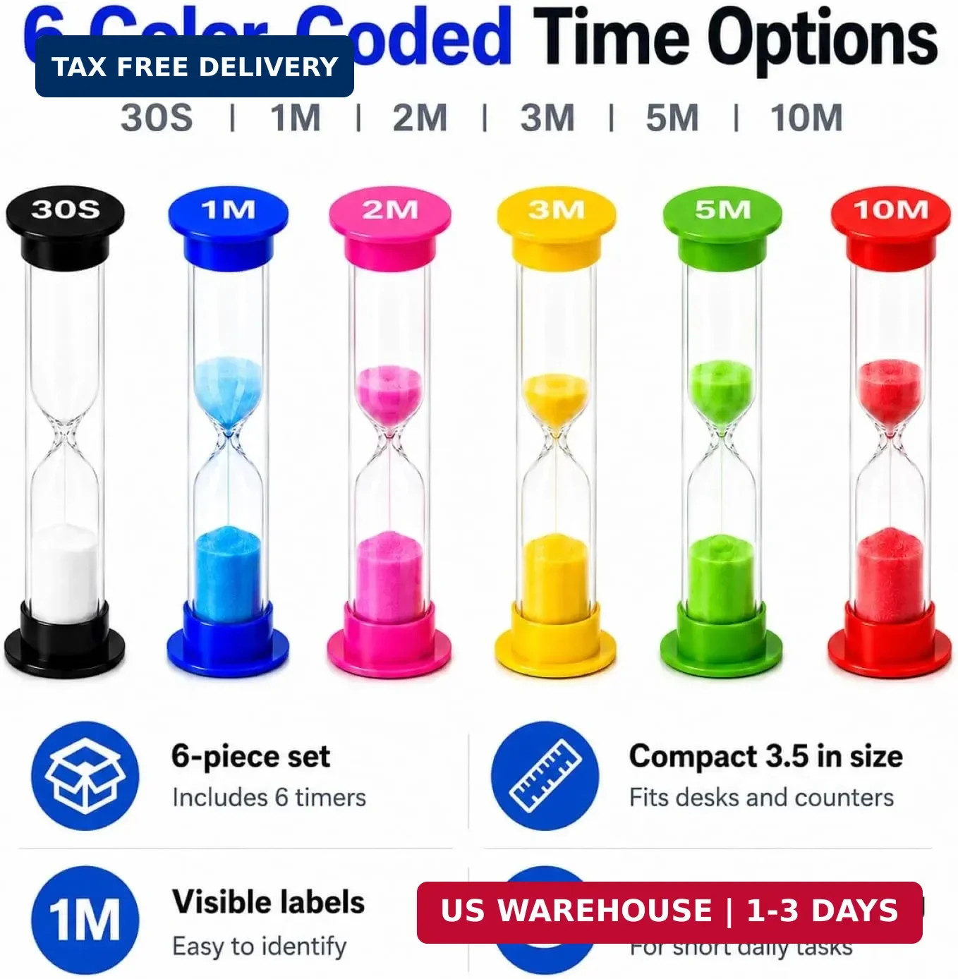 Plastic Sand Timer Sandglass Hourglass Sand Clock Timer 30 Sec, 1 Min, 2 Mins, 3