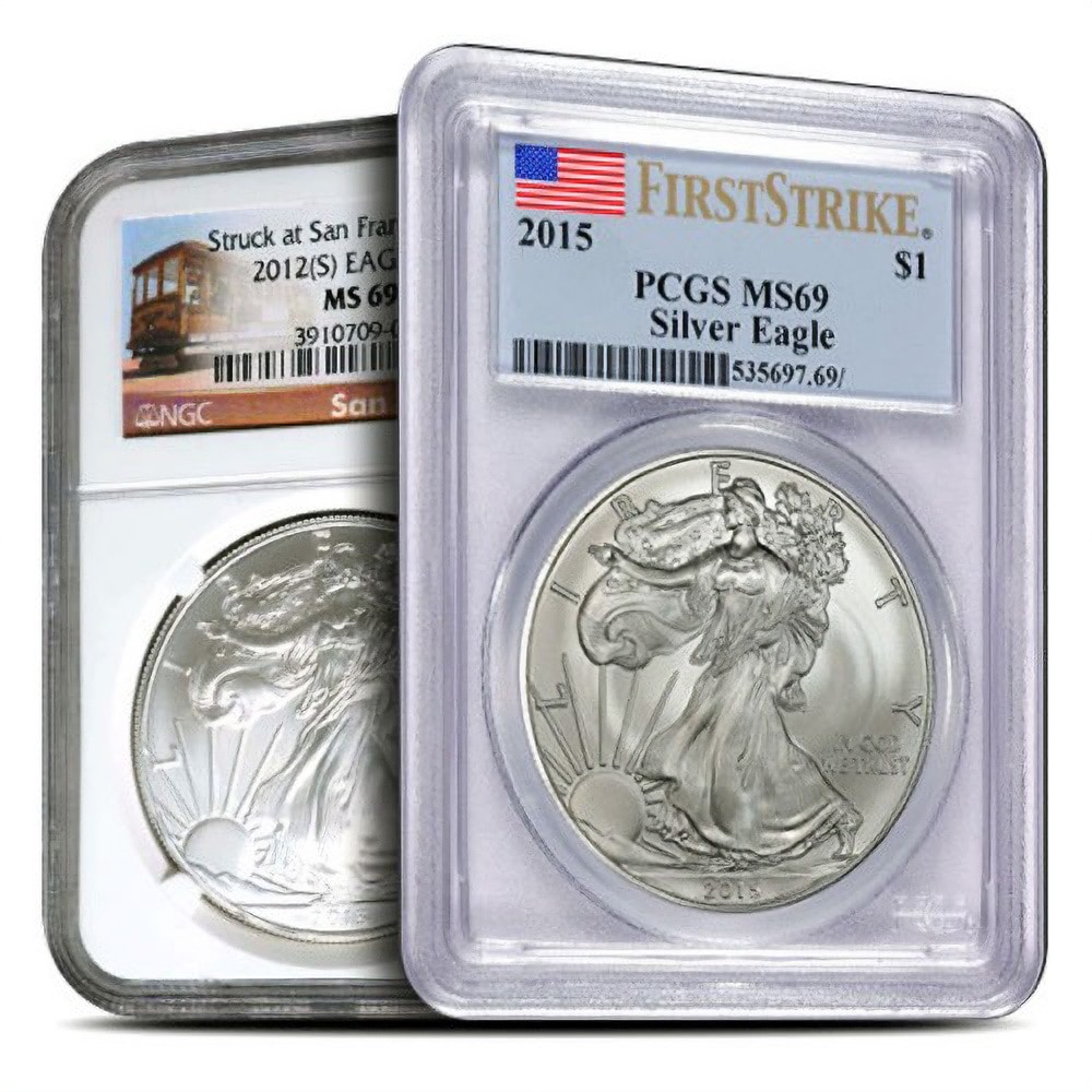 1 oz American Silver Eagle Coin MS69 (Random Year, Varied Label, PCGS or NGC)