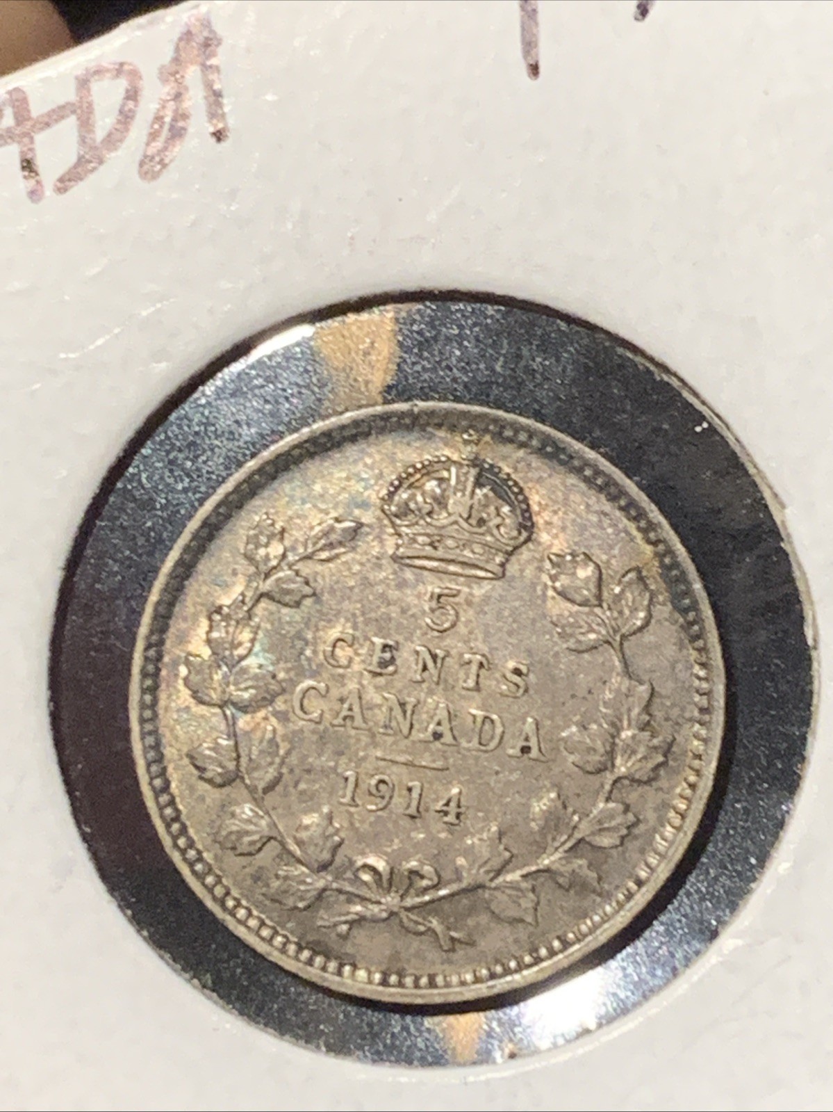 1914 Canada 5 Cents Silver Foreign Coin ~ HIGHER GRADE ~