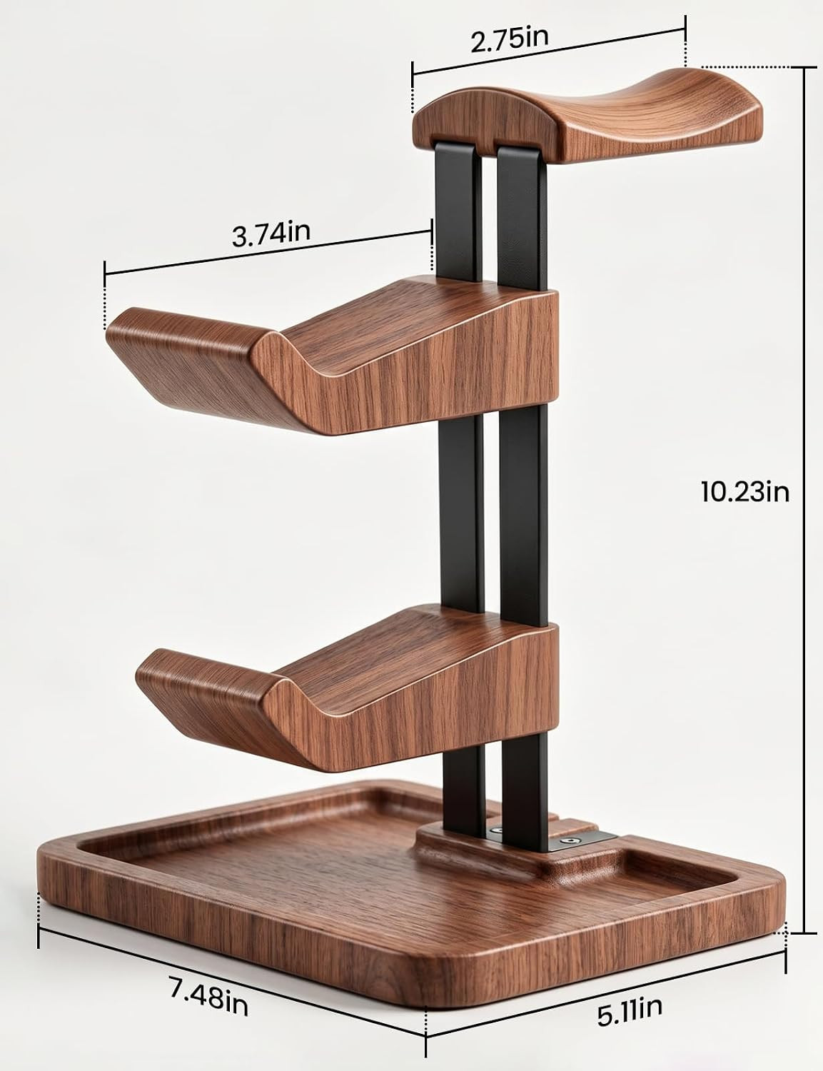 LOXP Walnut Headphone and Controller Stand, 2-In-1 Holder with Storage | Solid W