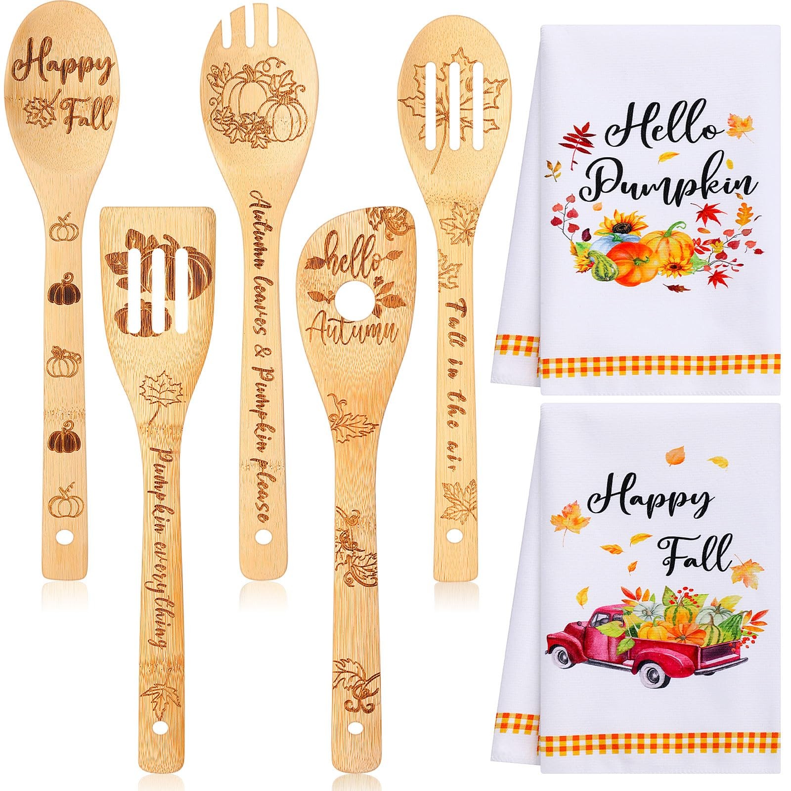 Minatee 7 Pcs Fall Themed Gifts Kitchen Decor Set, Including 2 Autumn...