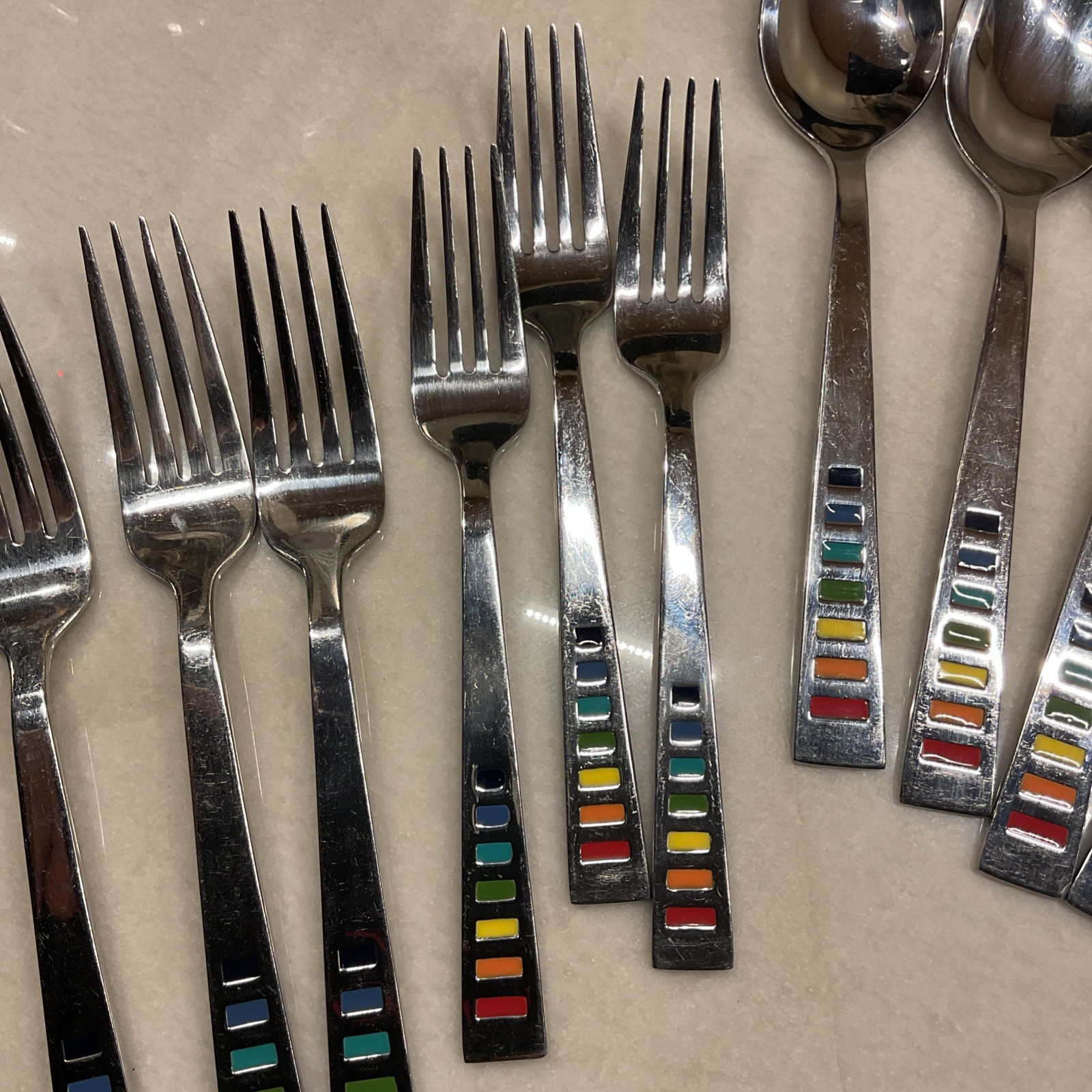 Fiesta Celebration Cambridge Masquerade Rainbow Flatware 17 Pieces Scratches
