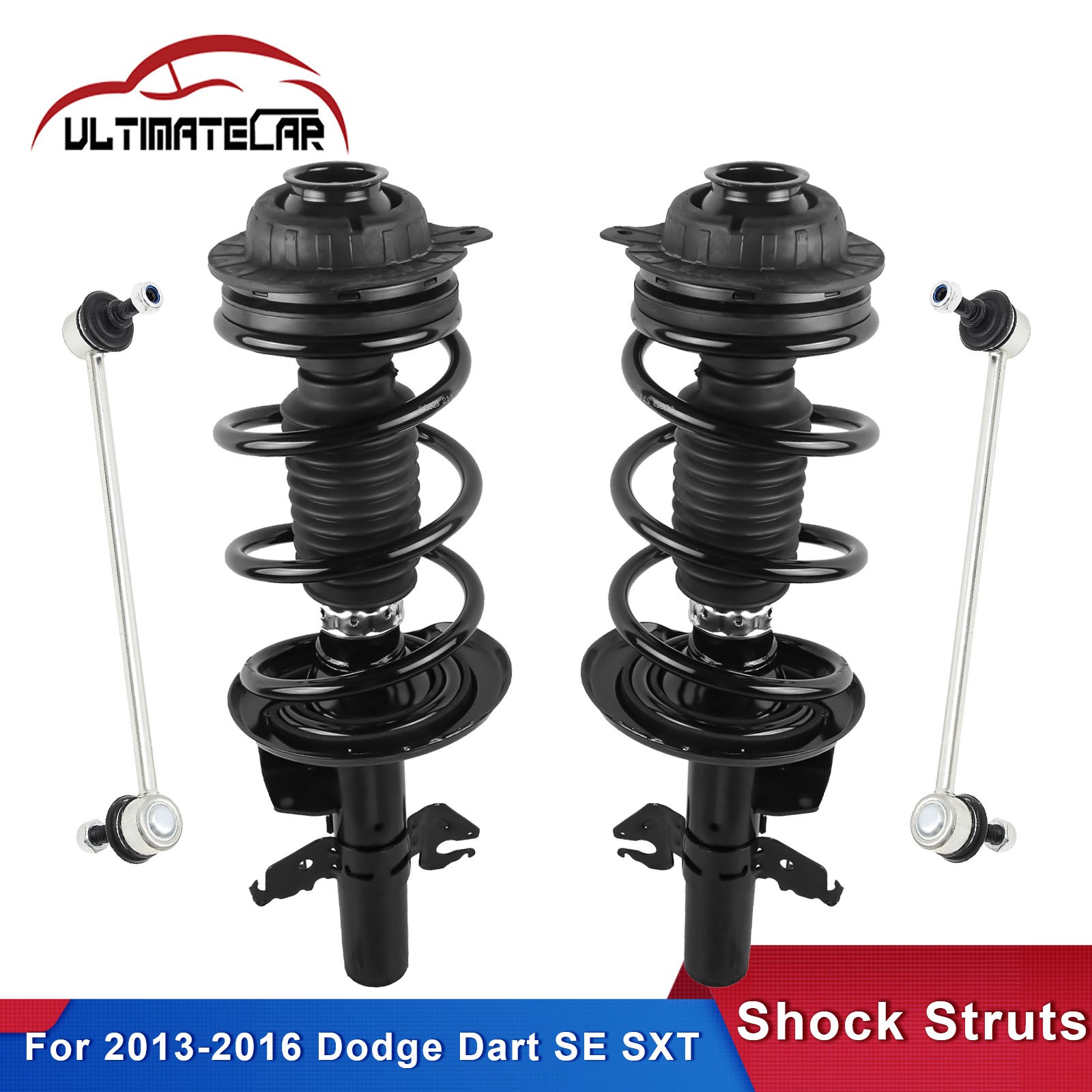 4Pcs Front Shock Struts w/ Coil Spring & Sway Bar Links For 2013-2016 Dodge Dart