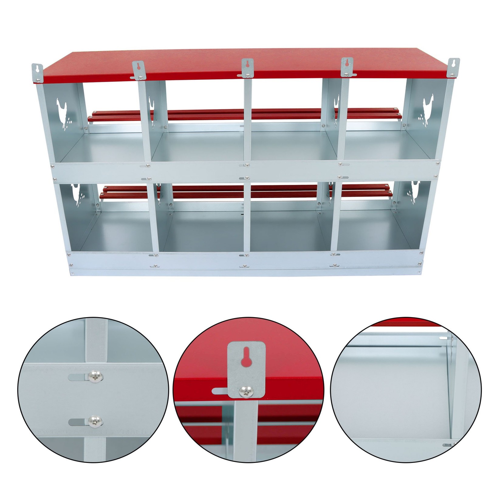 8 Compartment Chicken Nesting Boxes Metal Poultry Nest Box Wall Mount For Hens